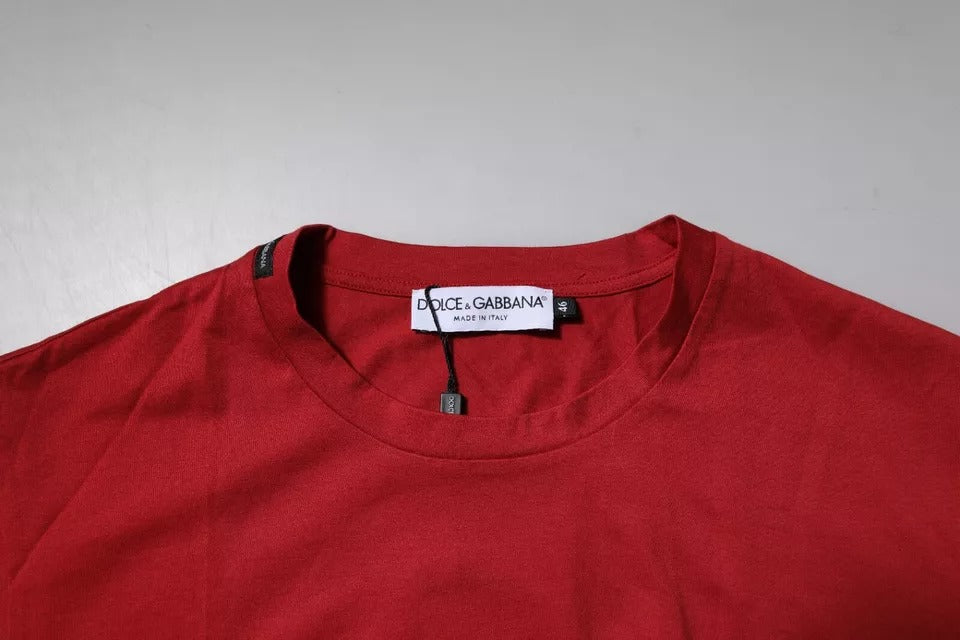 Dolce & Gabbana Rotes T-Shirt aus Baumwolle mit Rundhalsausschnitt und DG-Logo