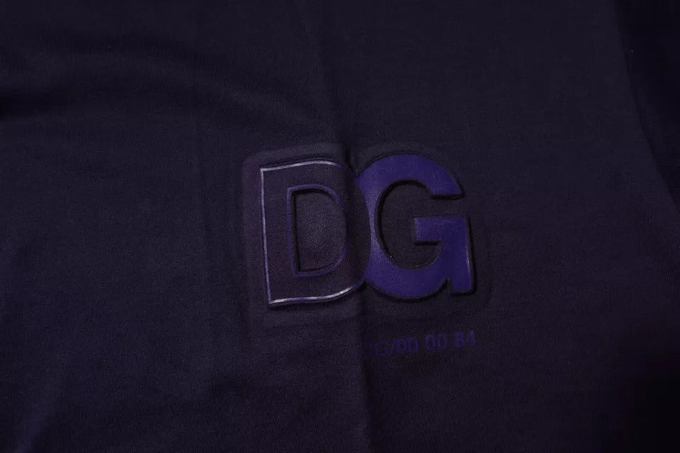 Dolce & Gabbana Marineblaues T-Shirt aus Baumwolle mit Rundhalsausschnitt und DG-Logo