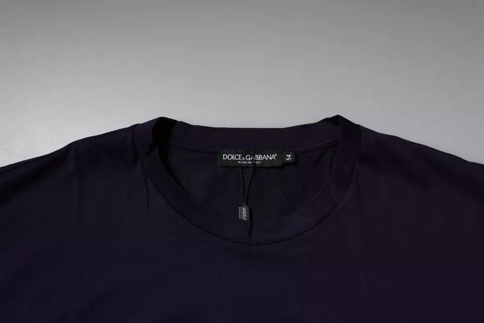 Dolce & Gabbana Marineblaues T-Shirt aus Baumwolle mit Rundhalsausschnitt und DG-Logo