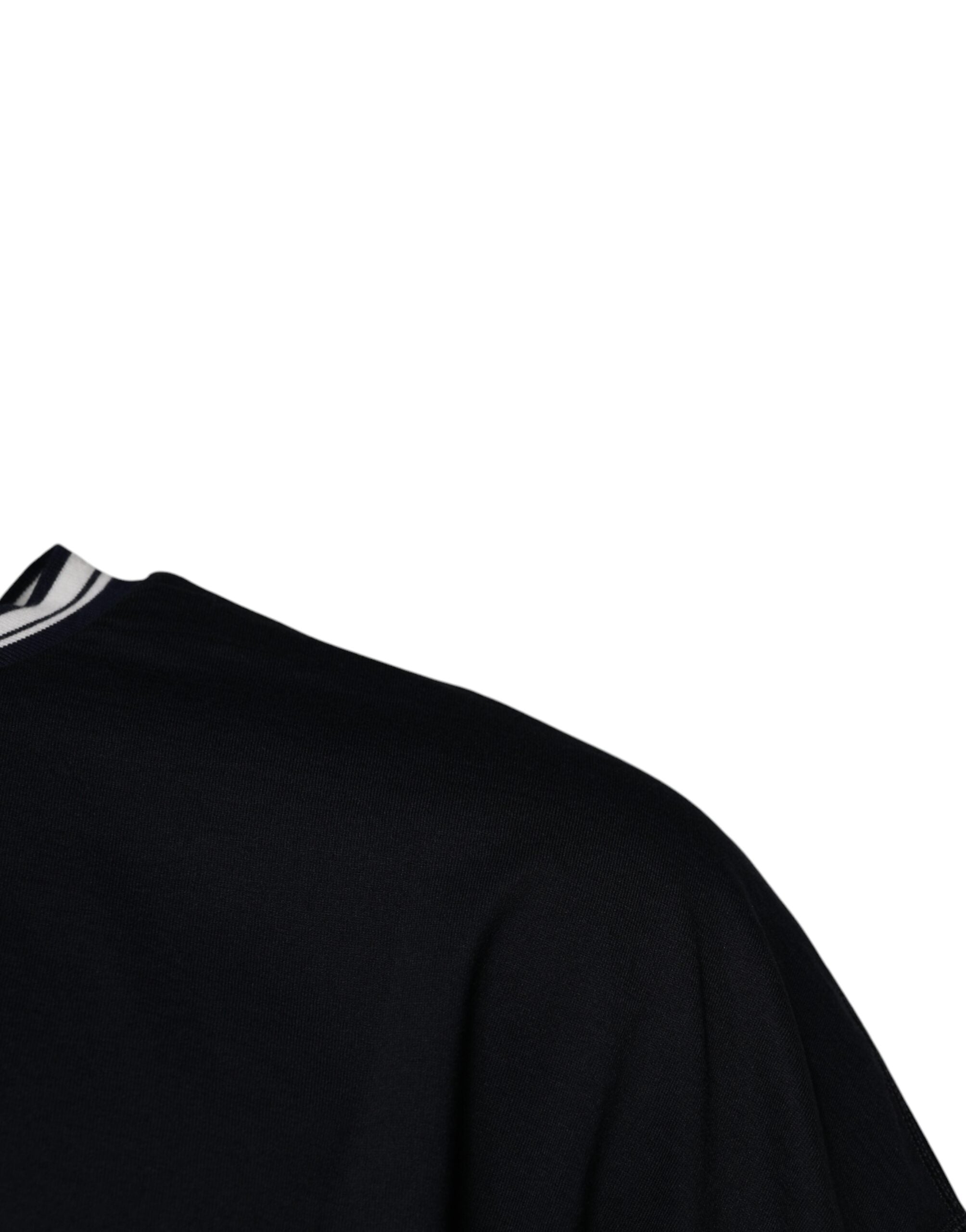 Dolce & Gabbana Dunkelblaues T-Shirt aus Baumwolle mit Rundhalsausschnitt und Logo-Krone