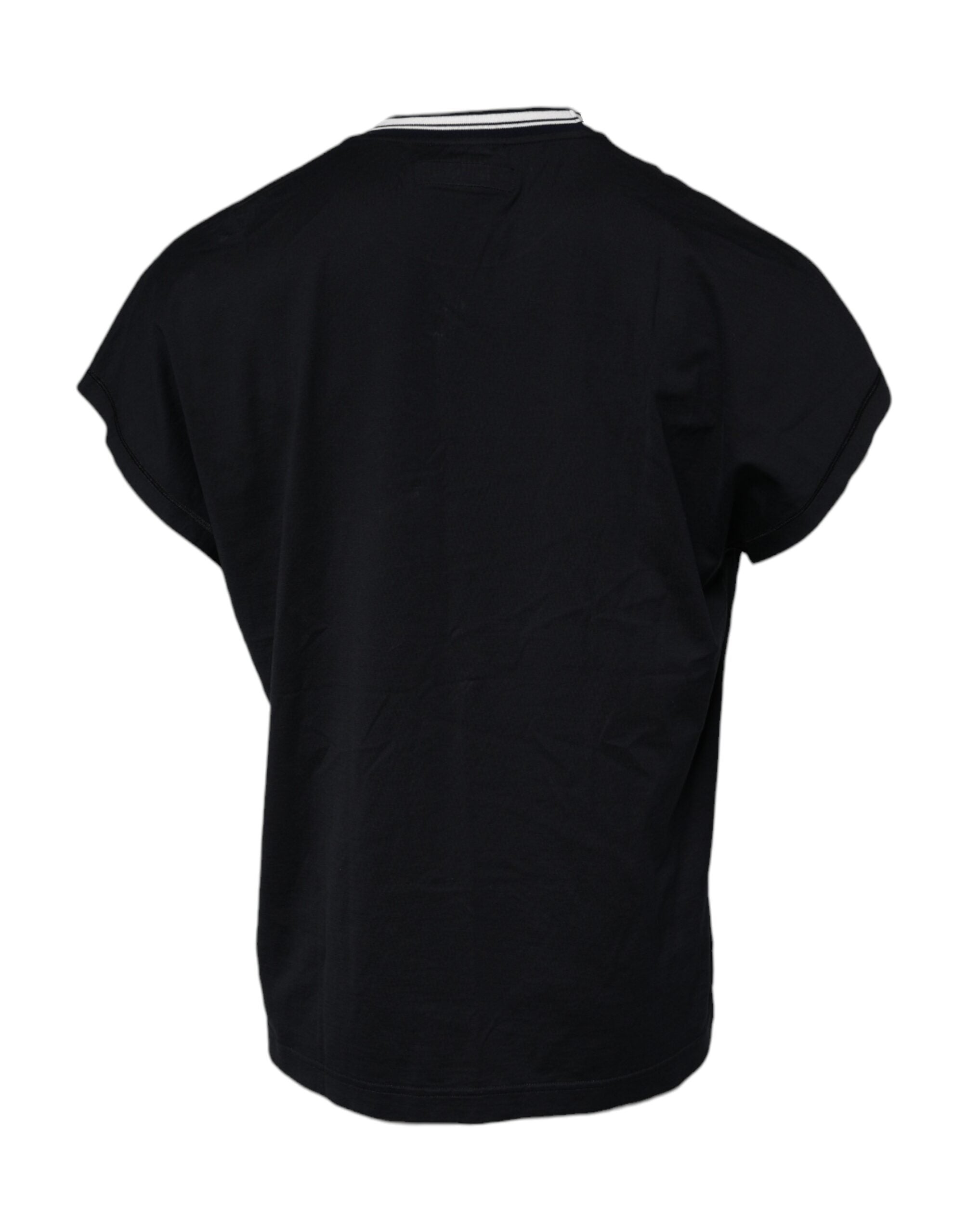 Dolce & Gabbana Dunkelblaues T-Shirt aus Baumwolle mit Rundhalsausschnitt und Logo-Krone