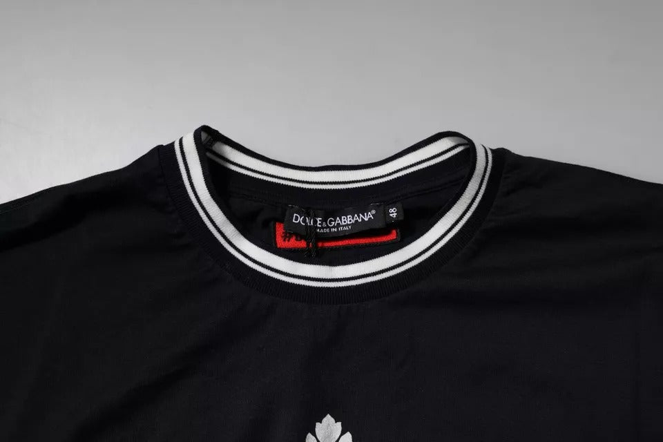 Dolce & Gabbana Dunkelblaues T-Shirt aus Baumwolle mit Rundhalsausschnitt und Logo-Krone