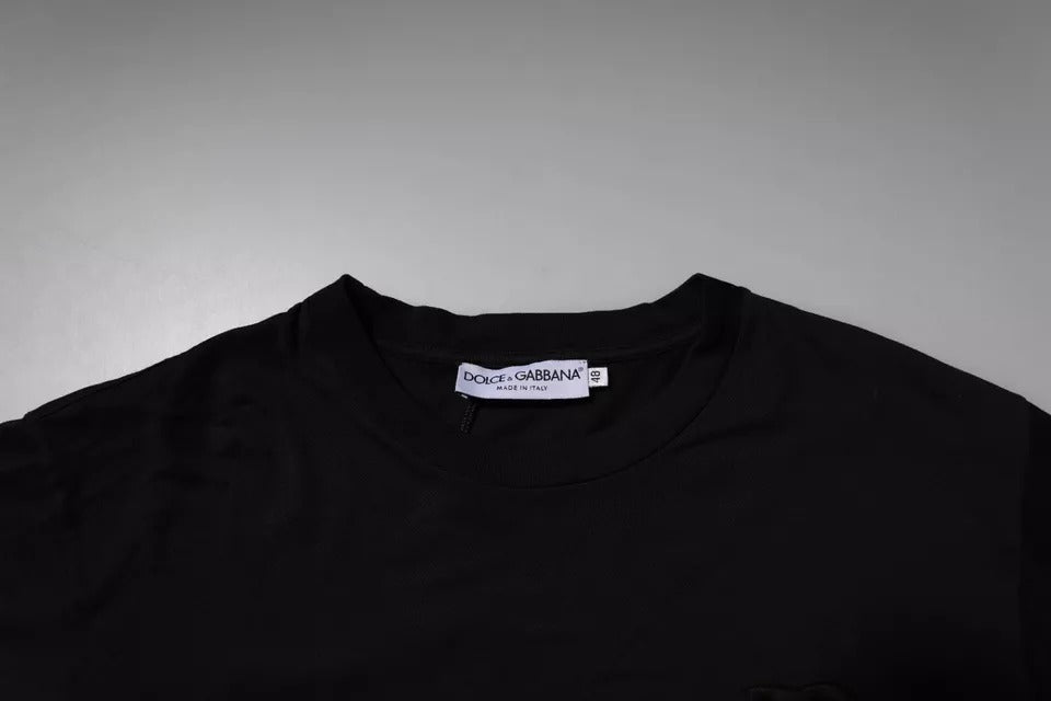 Dolce & Gabbana – Schwarzes T-Shirt aus Baumwolle mit Rundhalsausschnitt und DG-Logo