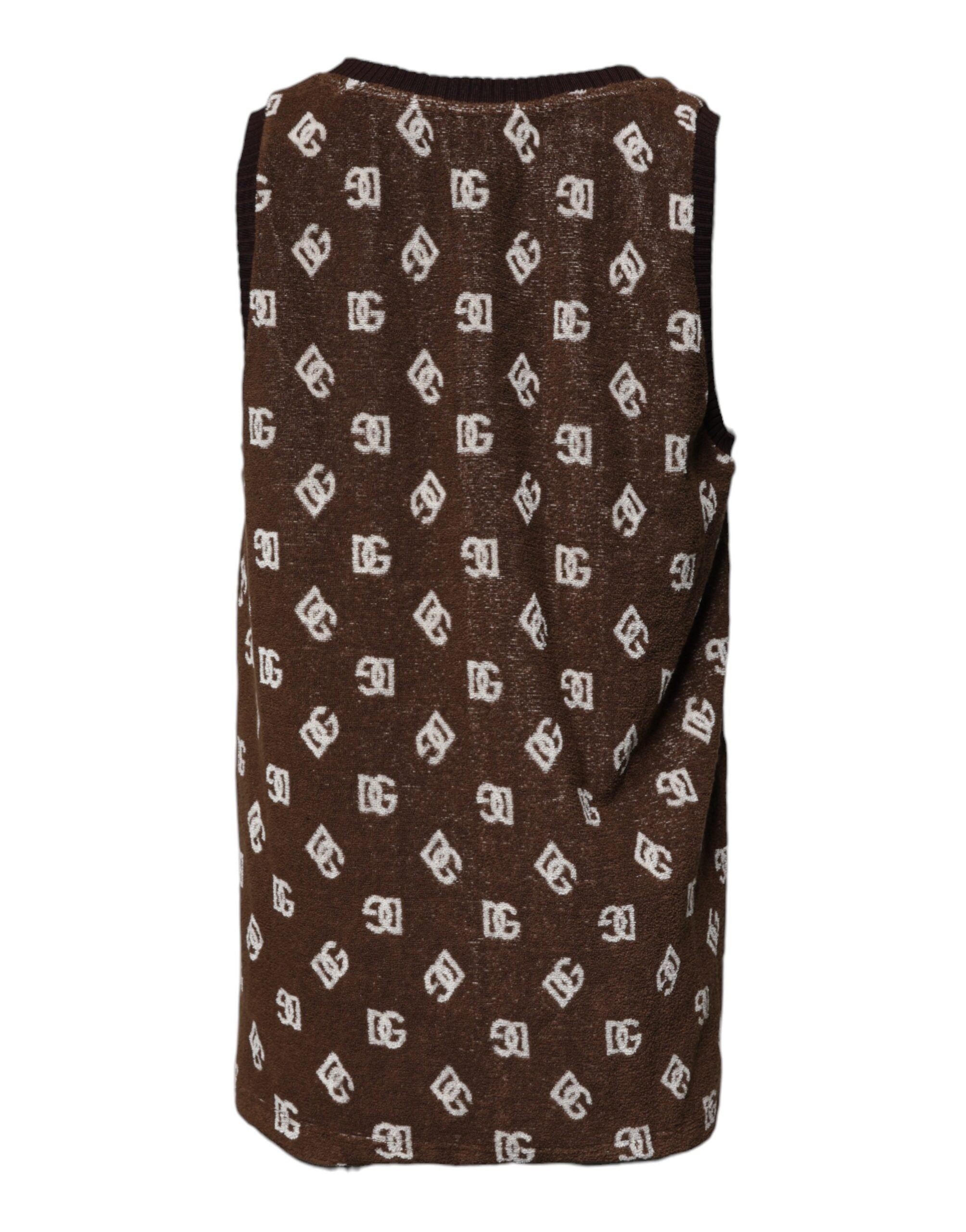 Dolce & Gabbana – Braunes T-Shirt aus Baumwolle mit Rundhalsausschnitt und Logo-Monogramm