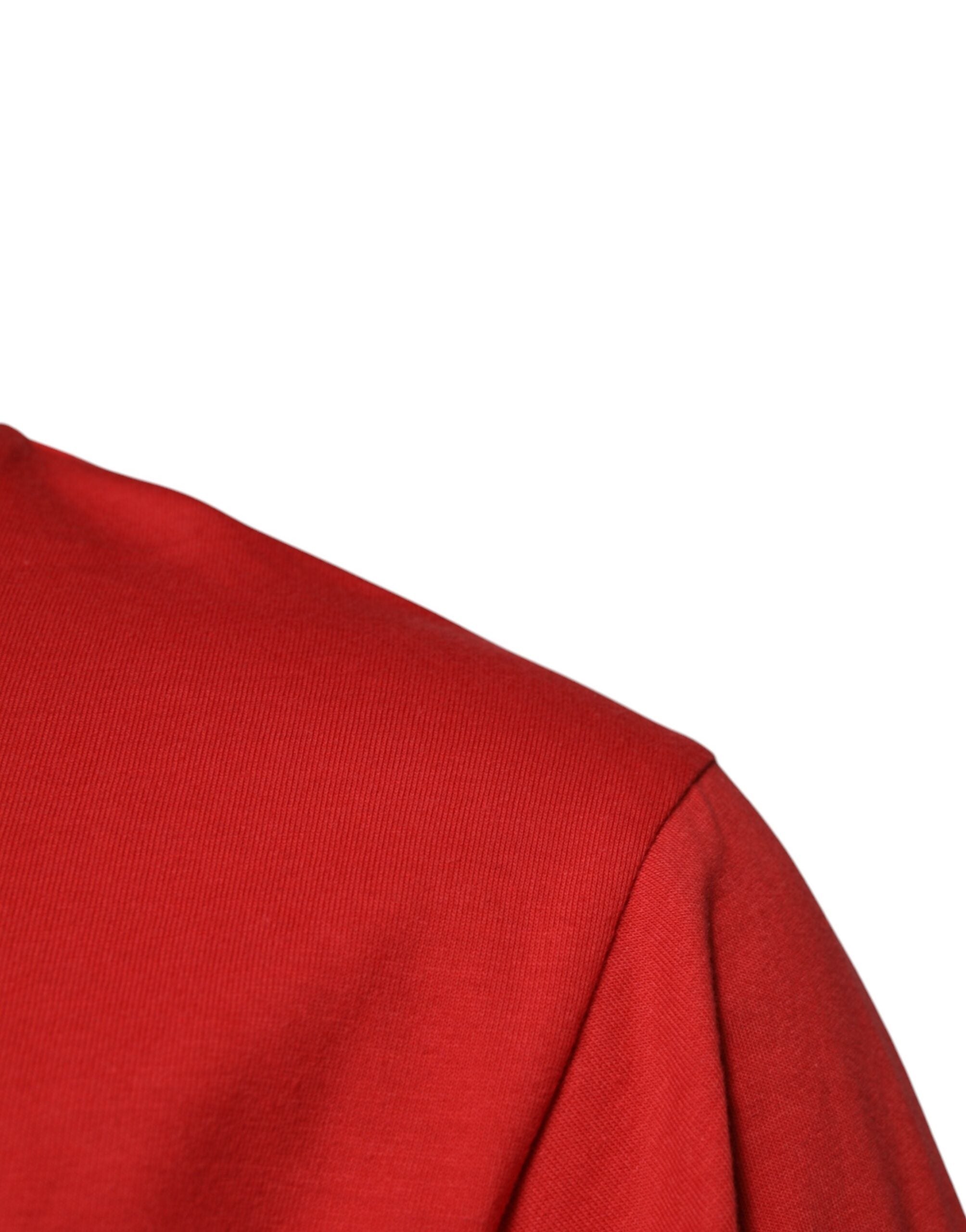 Dolce & Gabbana – Rotes T-Shirt aus Baumwolle mit Rundhalsausschnitt und DG-Logo-Patch