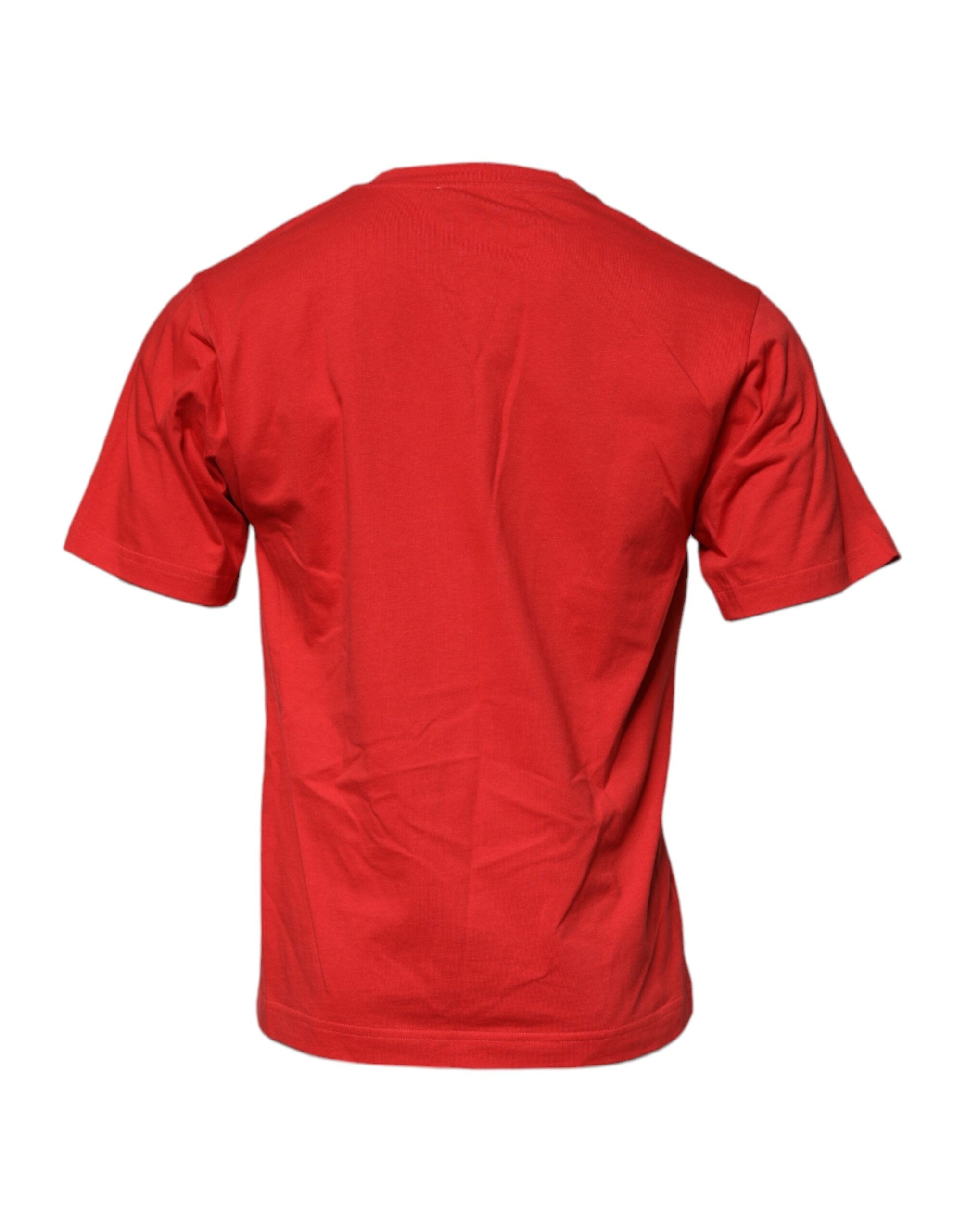 Dolce & Gabbana – Rotes T-Shirt aus Baumwolle mit Rundhalsausschnitt und DG-Logo-Patch