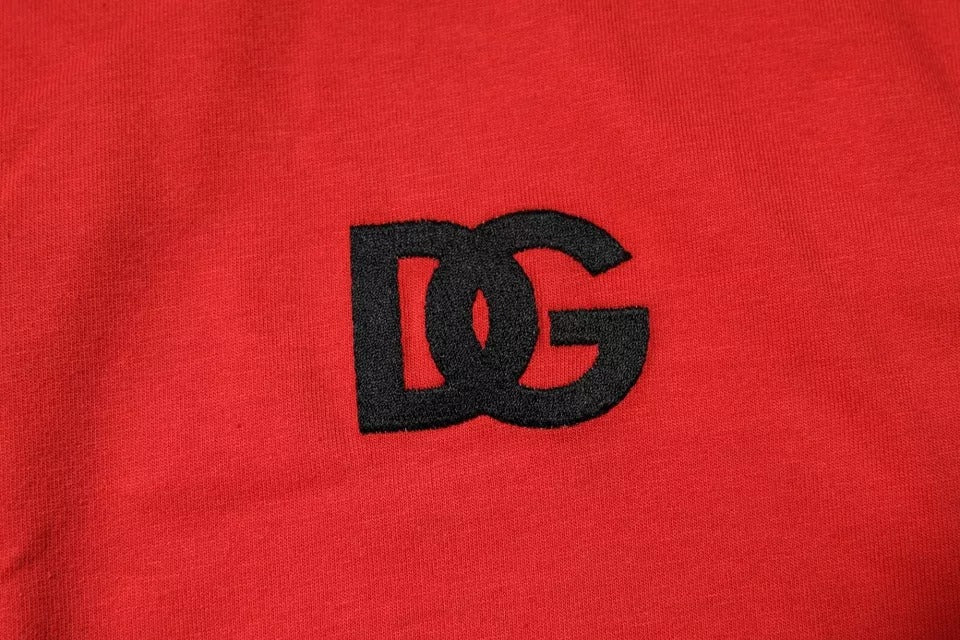 Dolce & Gabbana – Rotes T-Shirt aus Baumwolle mit Rundhalsausschnitt und DG-Logo-Patch