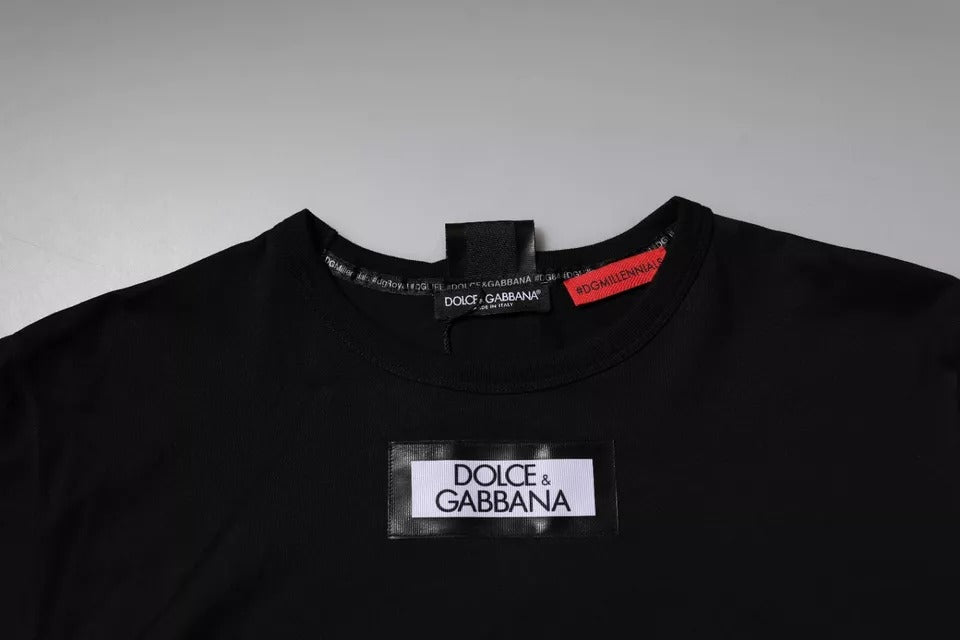 Tricou Dolce & Gabbana negru cu guler rotund din bumbac #DGMILLENNIALS