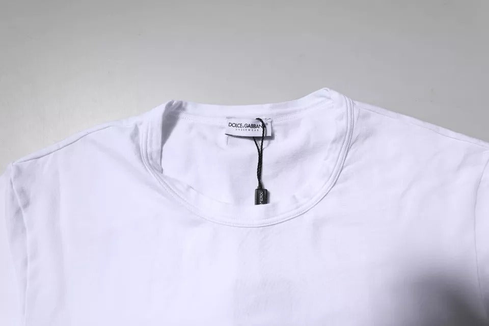 Tricou Dolce & Gabbana cu guler rotund din bumbac alb elastic