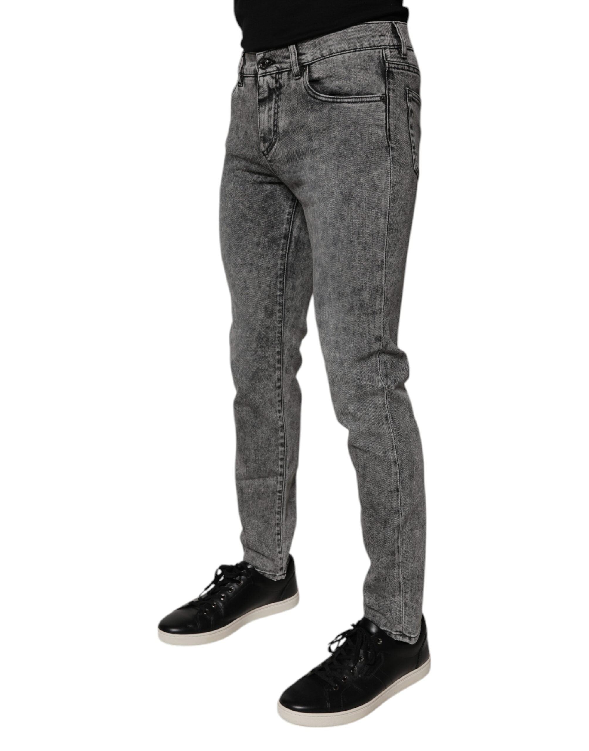 Dolce & Gabbana Dunkelgraue Slim Fit-Jeans aus gewaschener Baumwolle