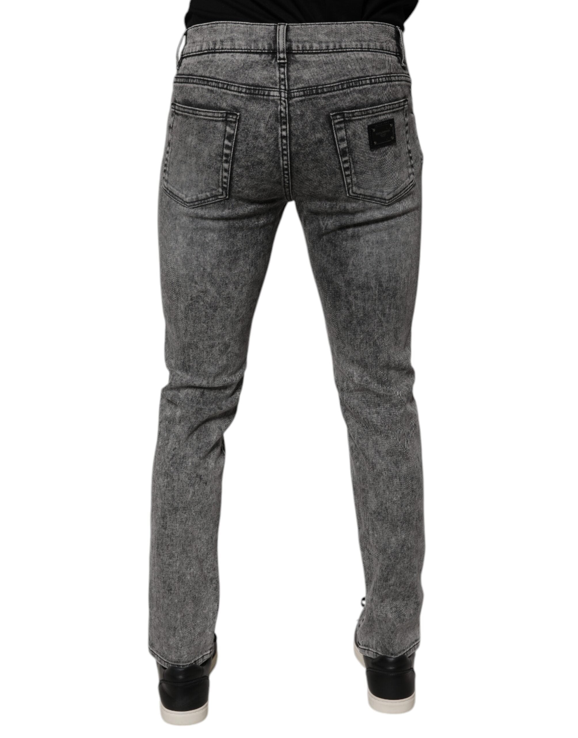 Dolce & Gabbana Dunkelgraue Slim Fit-Jeans aus gewaschener Baumwolle