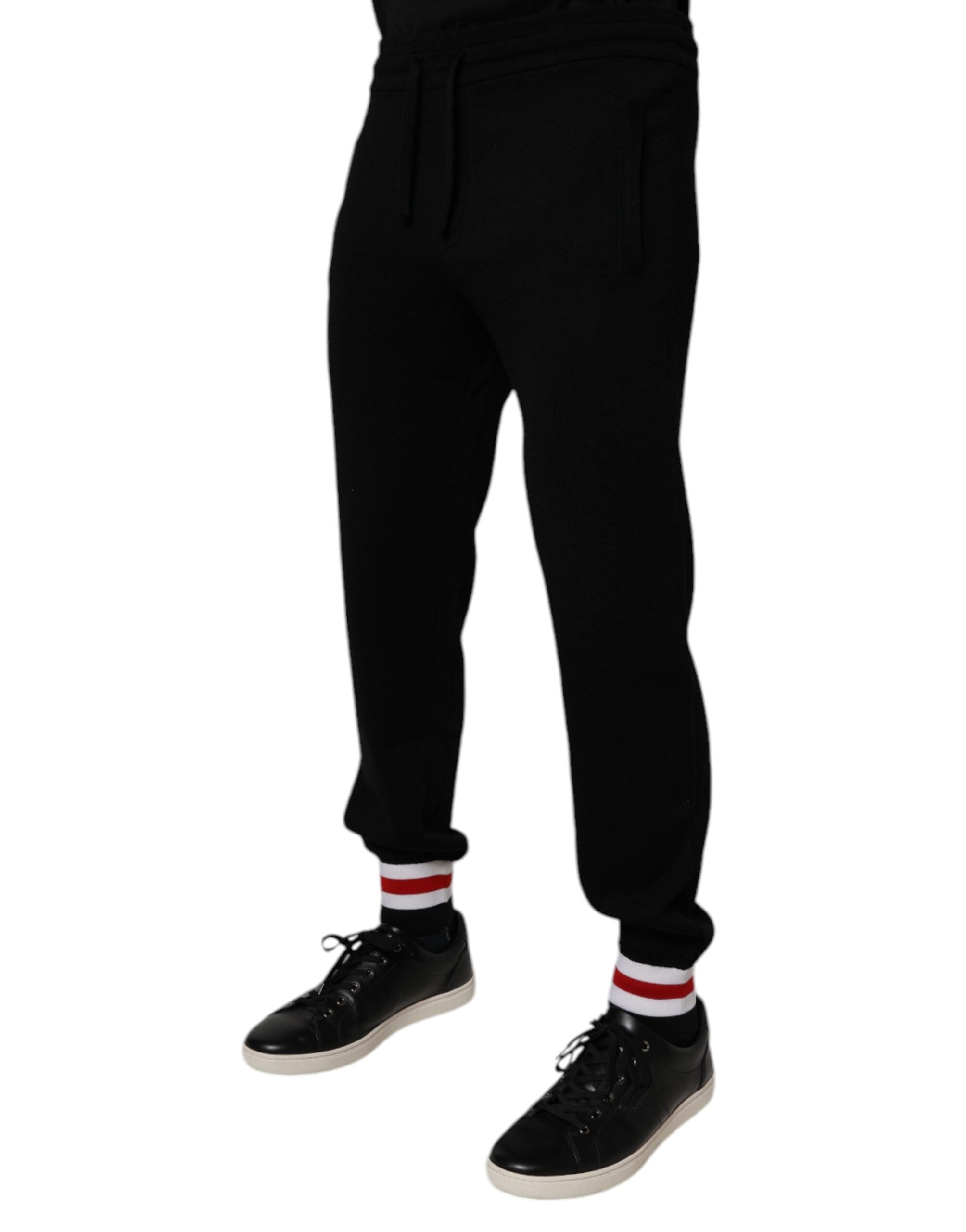 Dolce & Gabbana – Schwarze Jogginghose aus Wolle mit mittlerer Taille