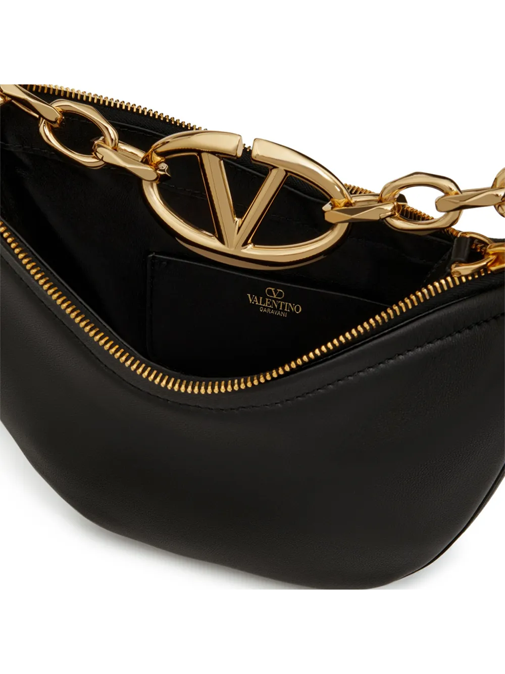 Geantă de umăr Valentino Garavani Mini Hobo Vlogo din piele neagră