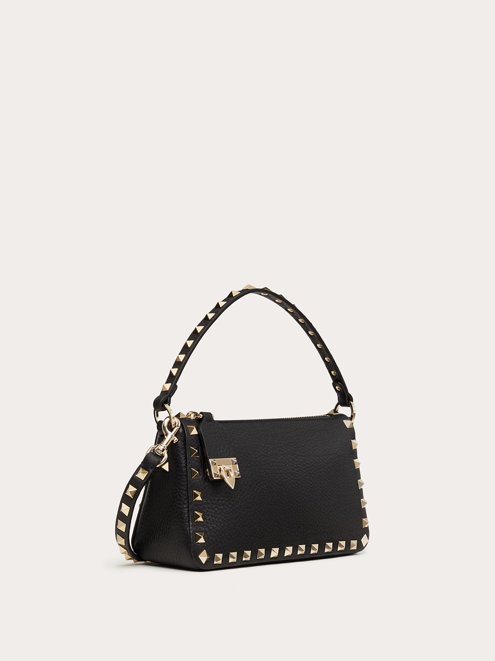 Geantă de umăr mică Valentino Garavani Rockstud din piele de vițel neagră granat