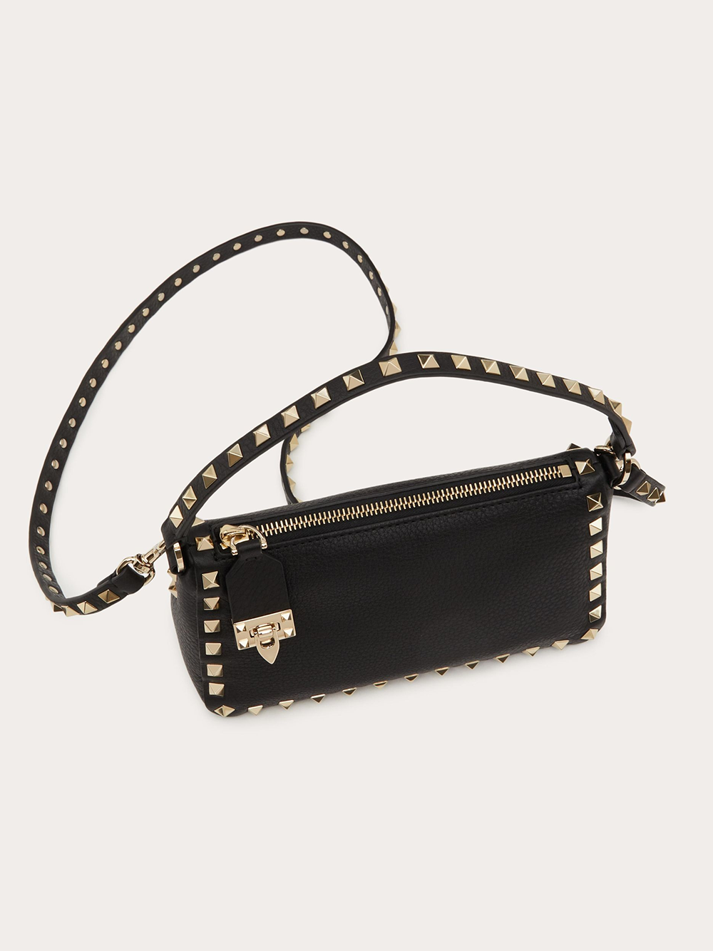 Geantă de umăr mică Valentino Garavani Rockstud din piele de vițel neagră granat