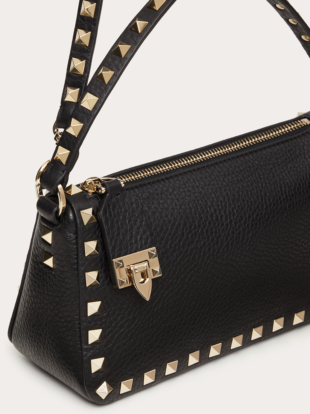 Geantă de umăr mică Valentino Garavani Rockstud din piele de vițel neagră granat