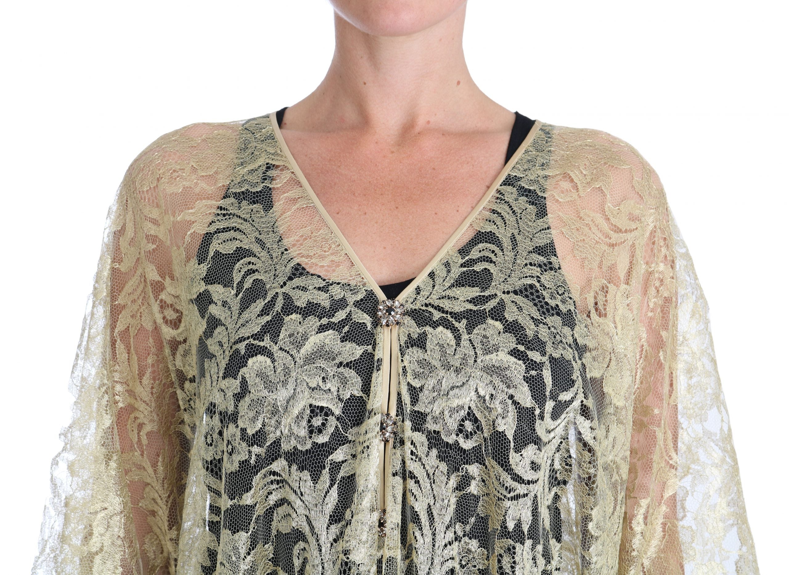 Dolce & Gabbana – Goldenes, florales Spitzen-Kaftan-Sommerkleid