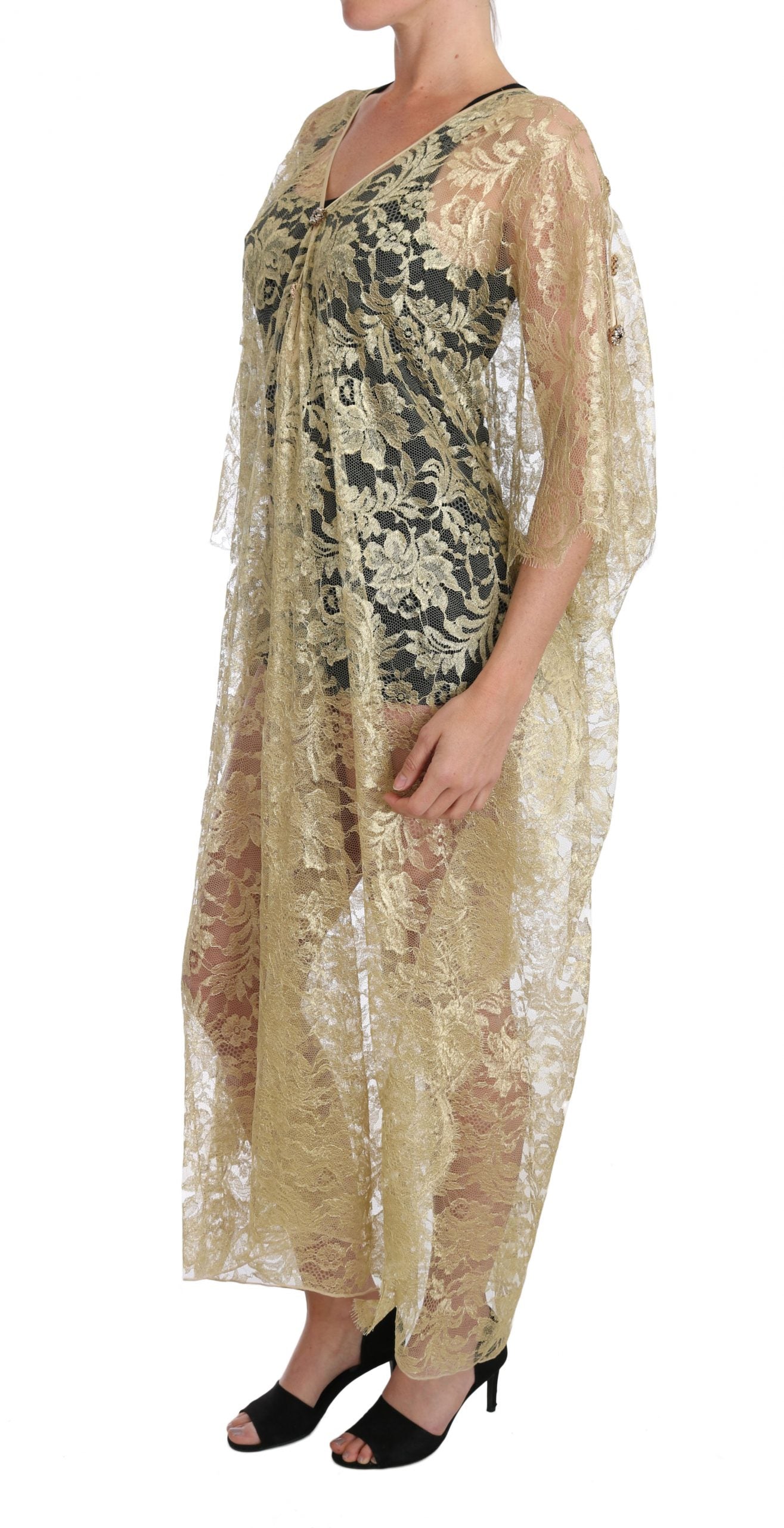 Dolce & Gabbana – Goldenes, florales Spitzen-Kaftan-Sommerkleid