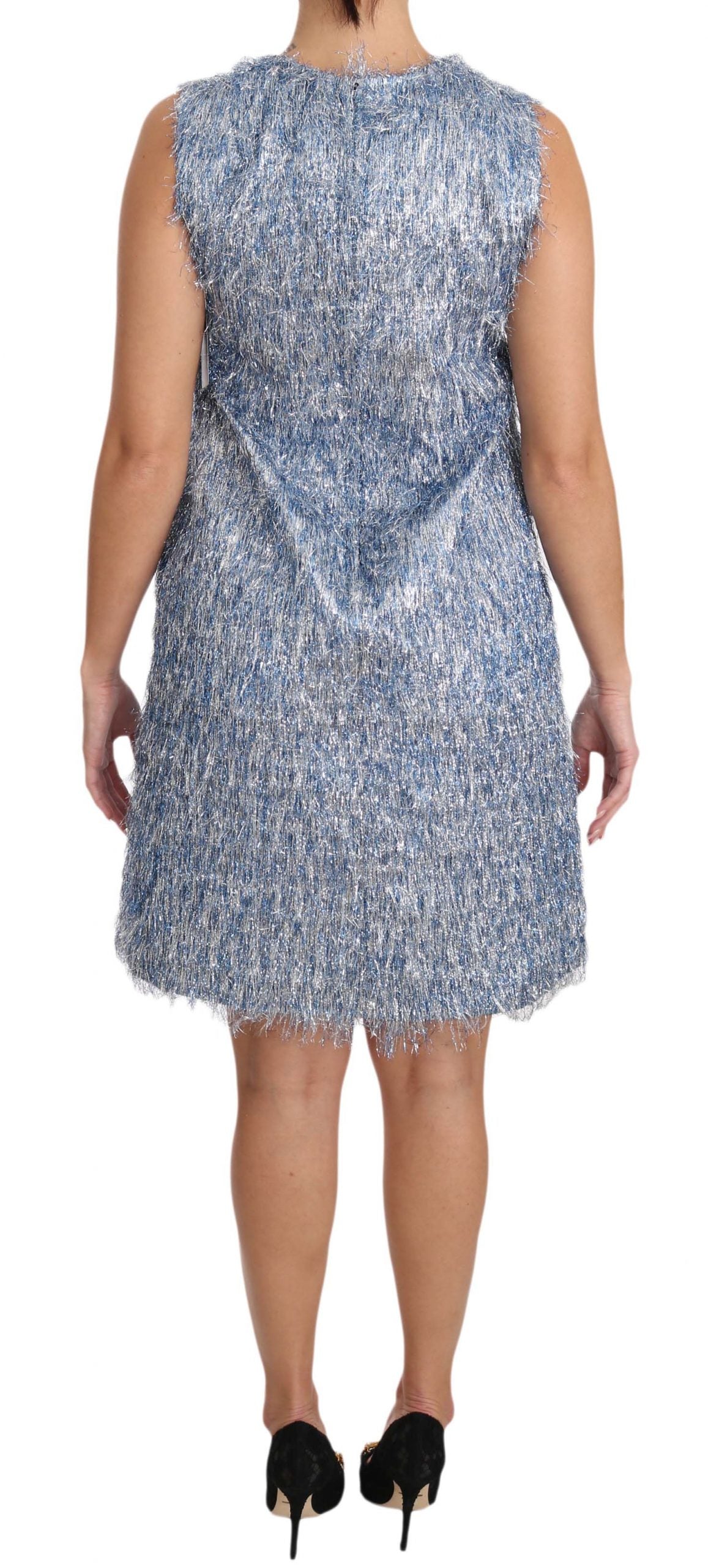 Rochie elegantă Dolce & Gabbana, albastru deschis, cu franjuri