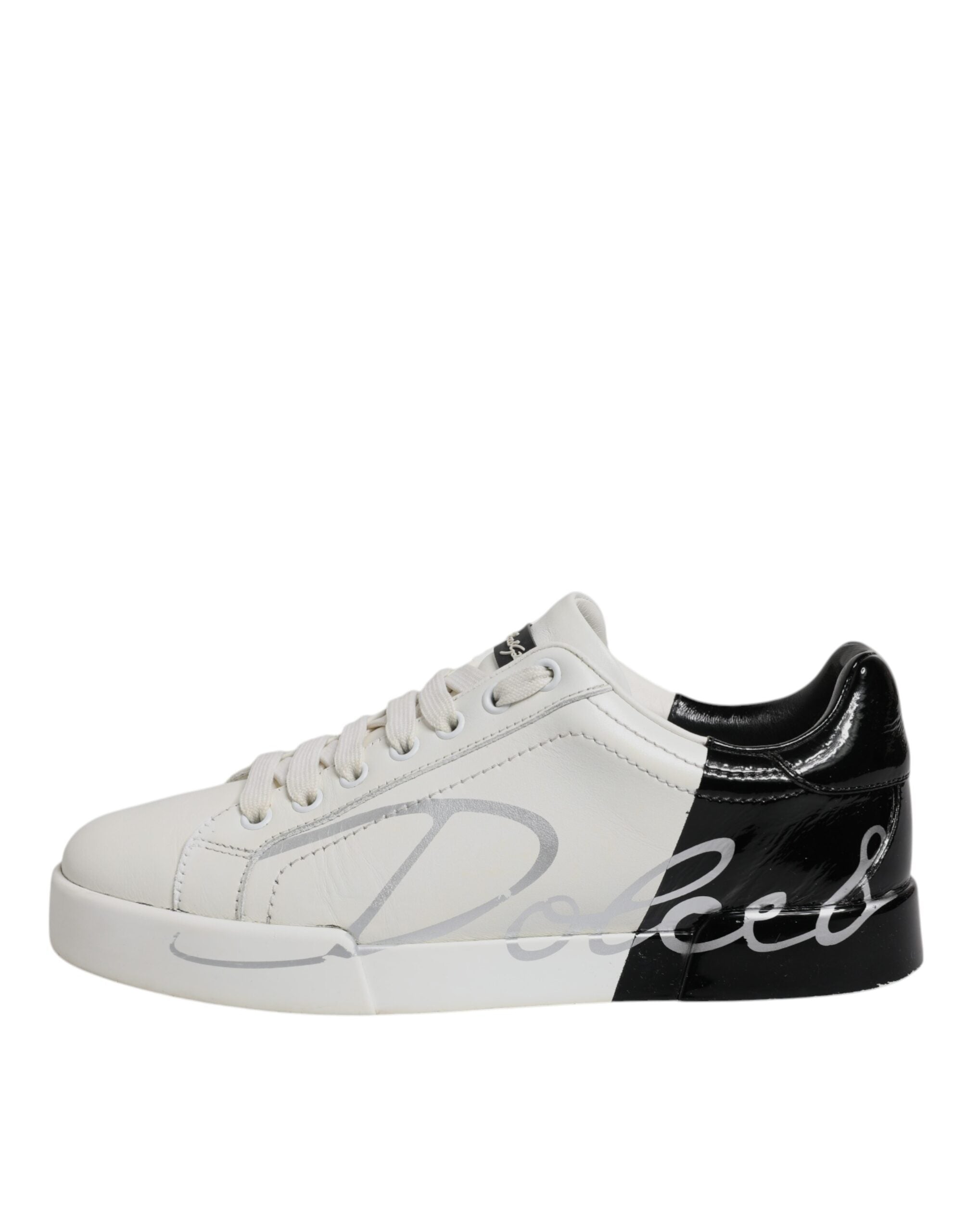 Dolce & Gabbana Weiß Schwarz Logo Portofino Männer Sneaker Schuhe