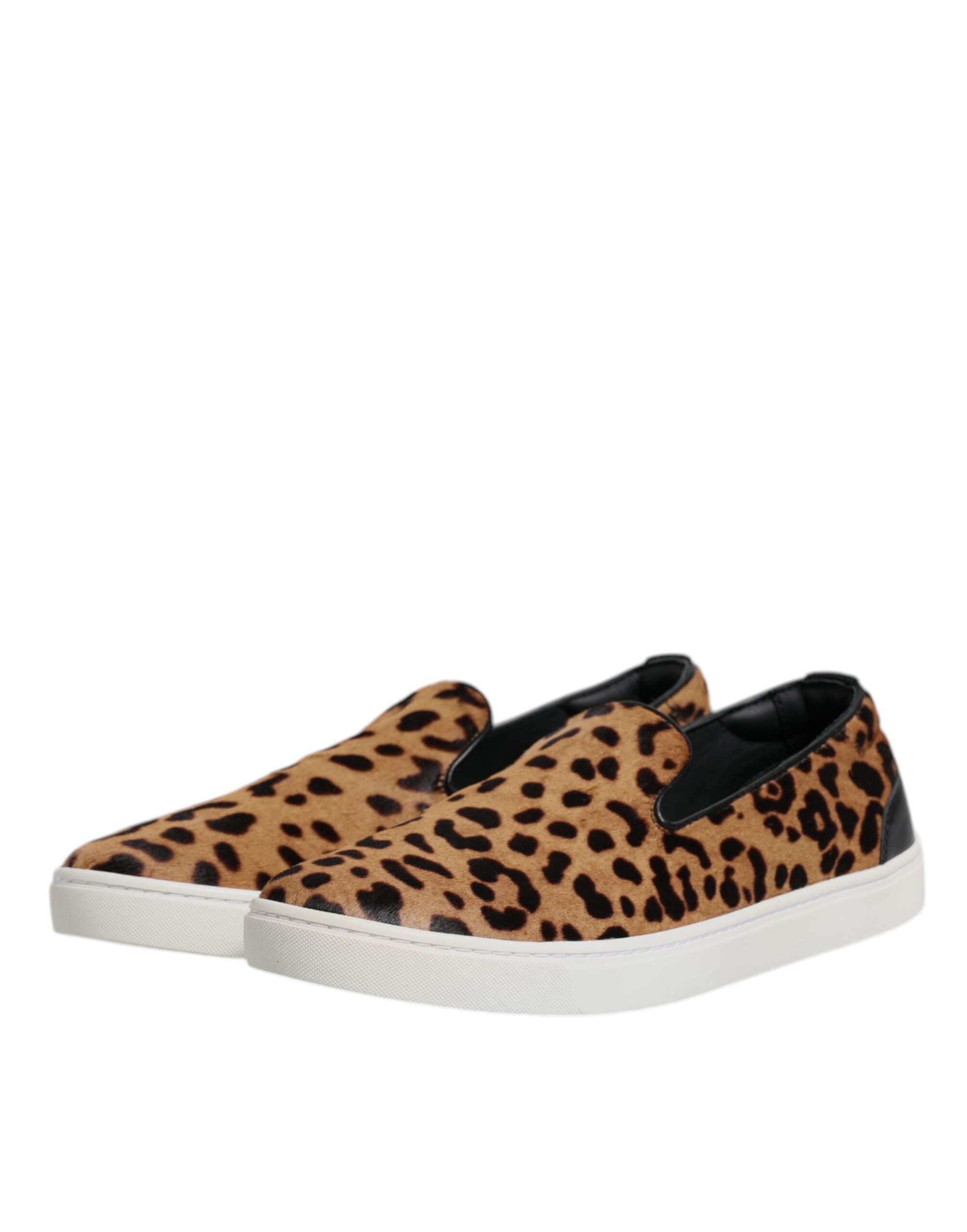 Dolce & Gabbana – Sneakers aus Kalbsleder mit Leopardenmuster in Braun