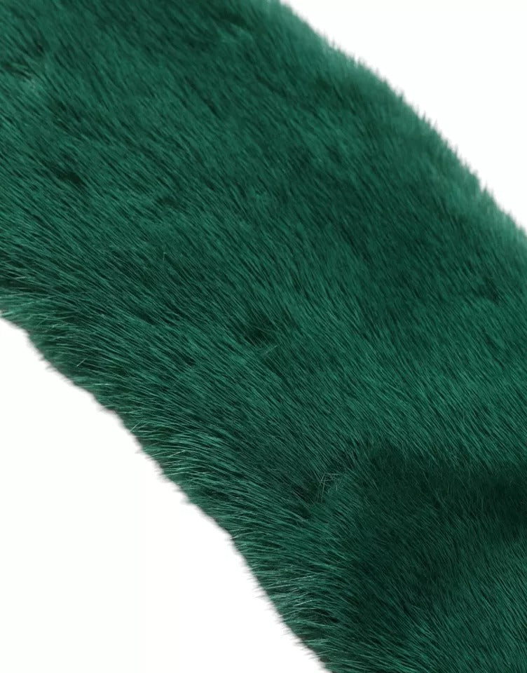 Dolce & Gabbana Eșarfă pentru femei cu guler din blană de nurcă verde