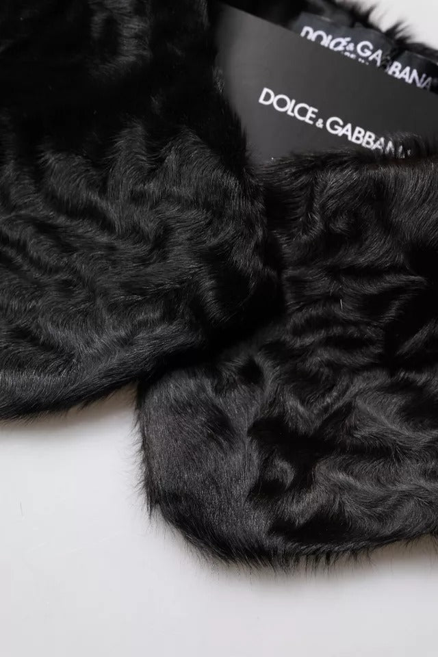 Dolce & Gabbana Eșarfă neagră cu guler din blană de miel pentru femei