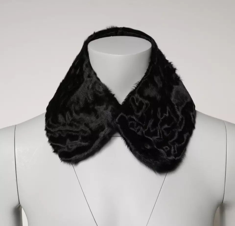 Dolce & Gabbana Eșarfă neagră cu guler din blană de miel pentru femei