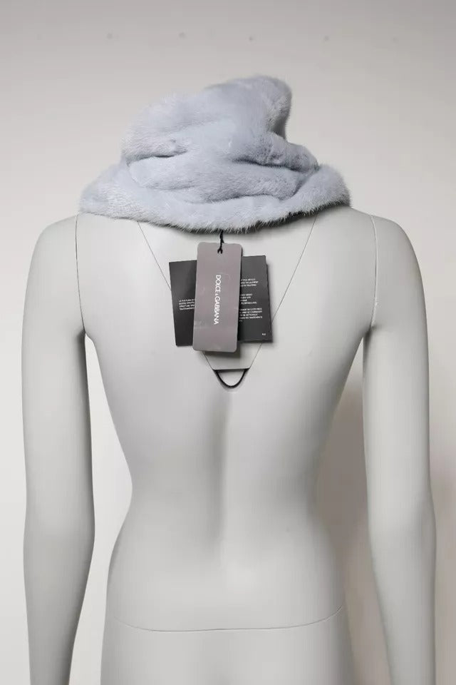 Eșarfă Dolce & Gabbana din blană de nurcă albastru pudră