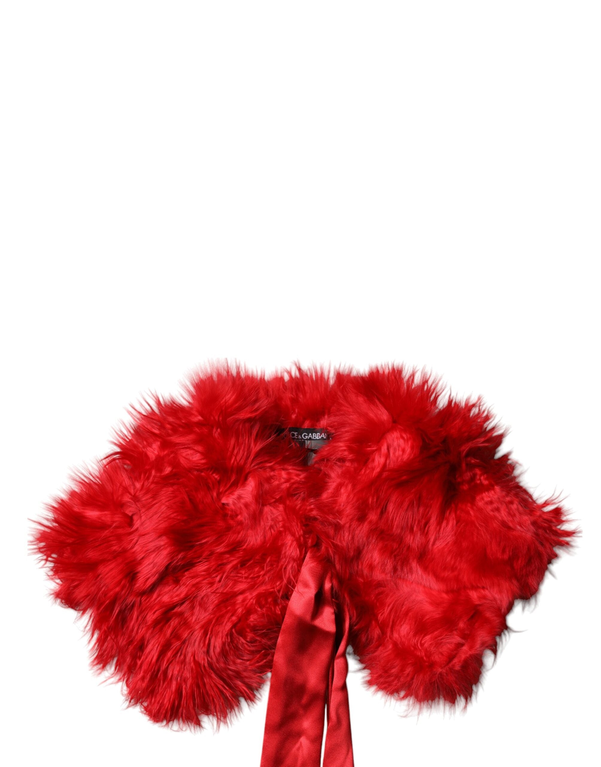 Eșarfă de iarnă Dolce & Gabbana cu blană de alpaca roșie pentru femei