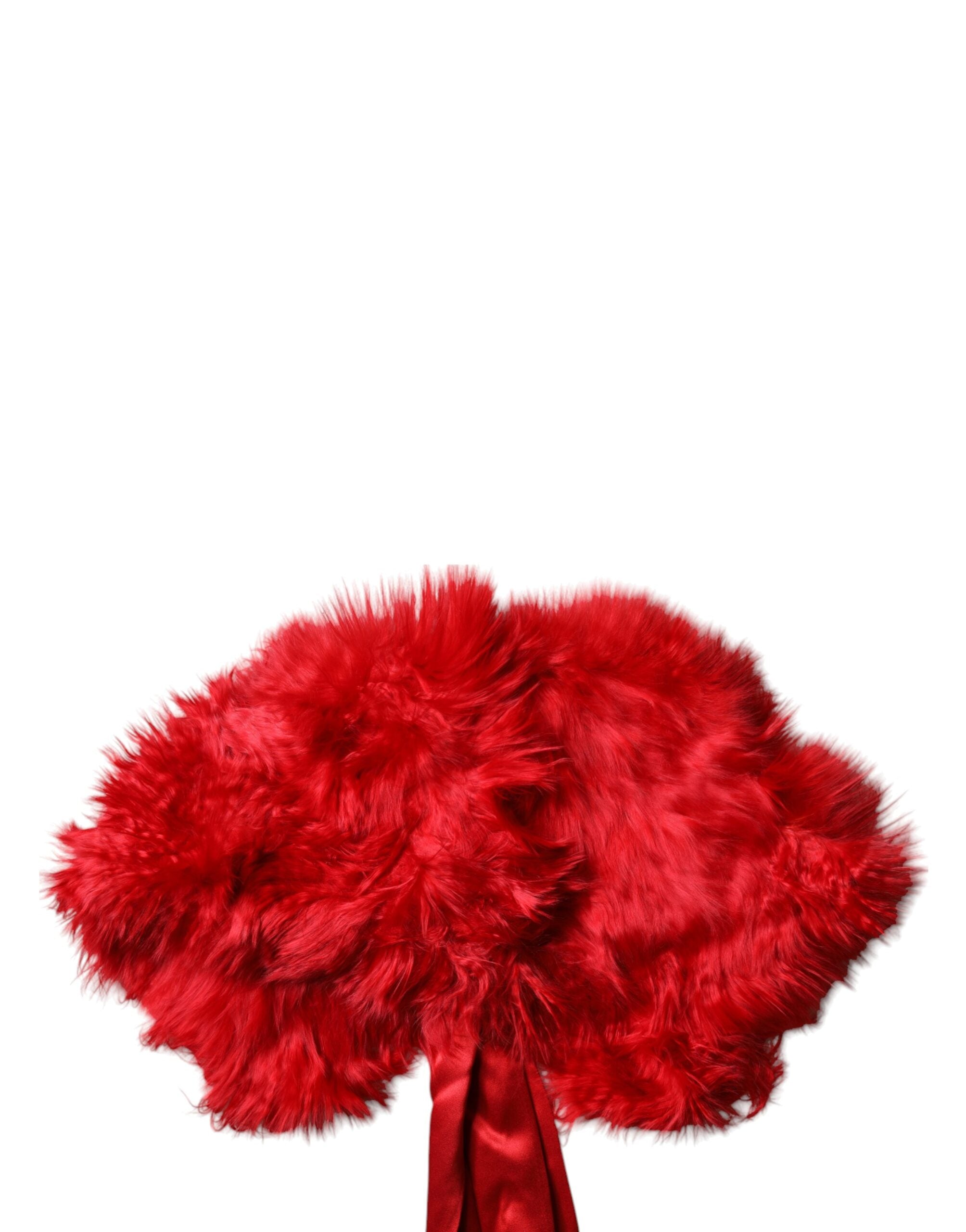 Eșarfă de iarnă Dolce & Gabbana cu blană de alpaca roșie pentru femei