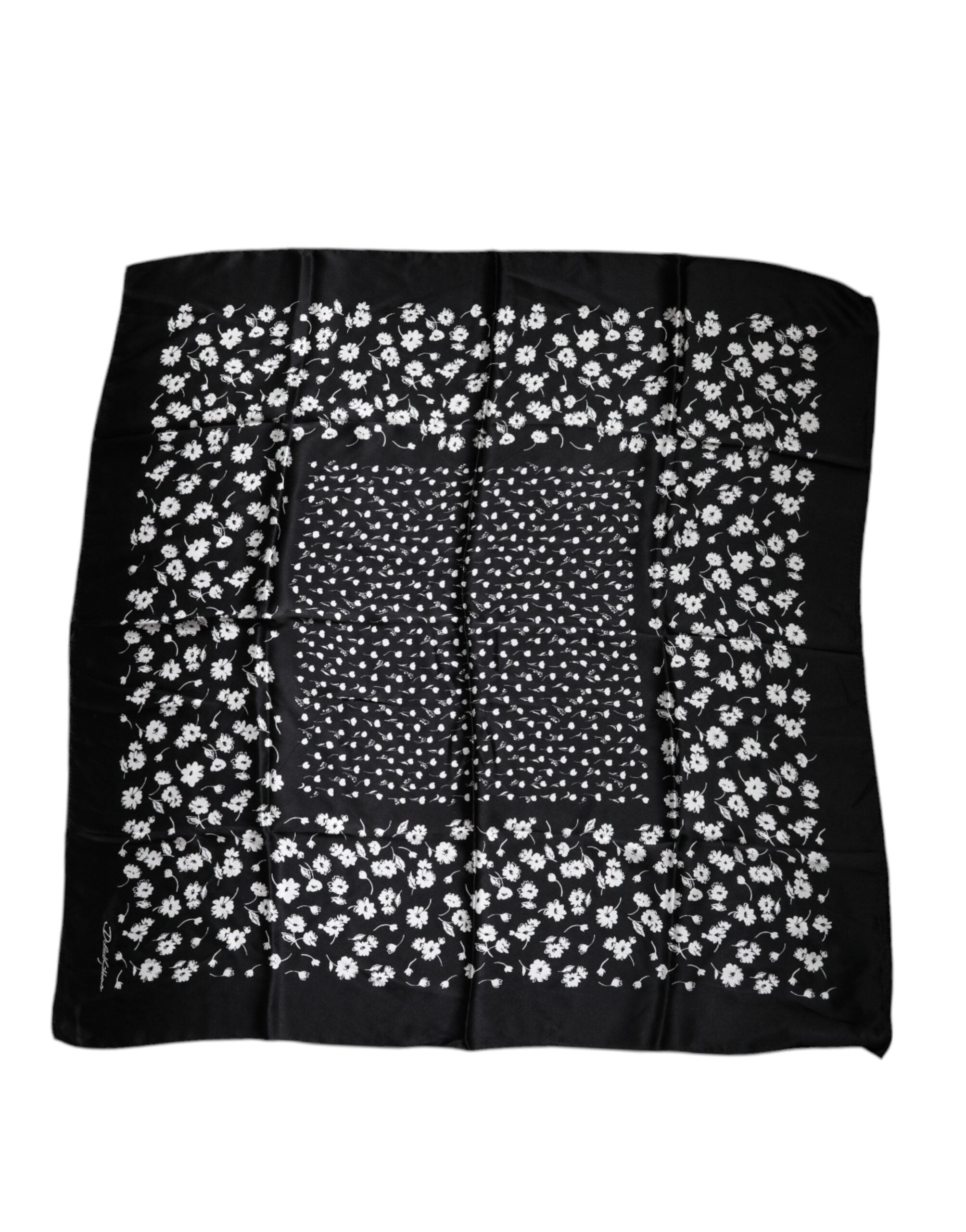 Șal pătrat din mătase neagră cu imprimeu floral Dolce & Gabbana