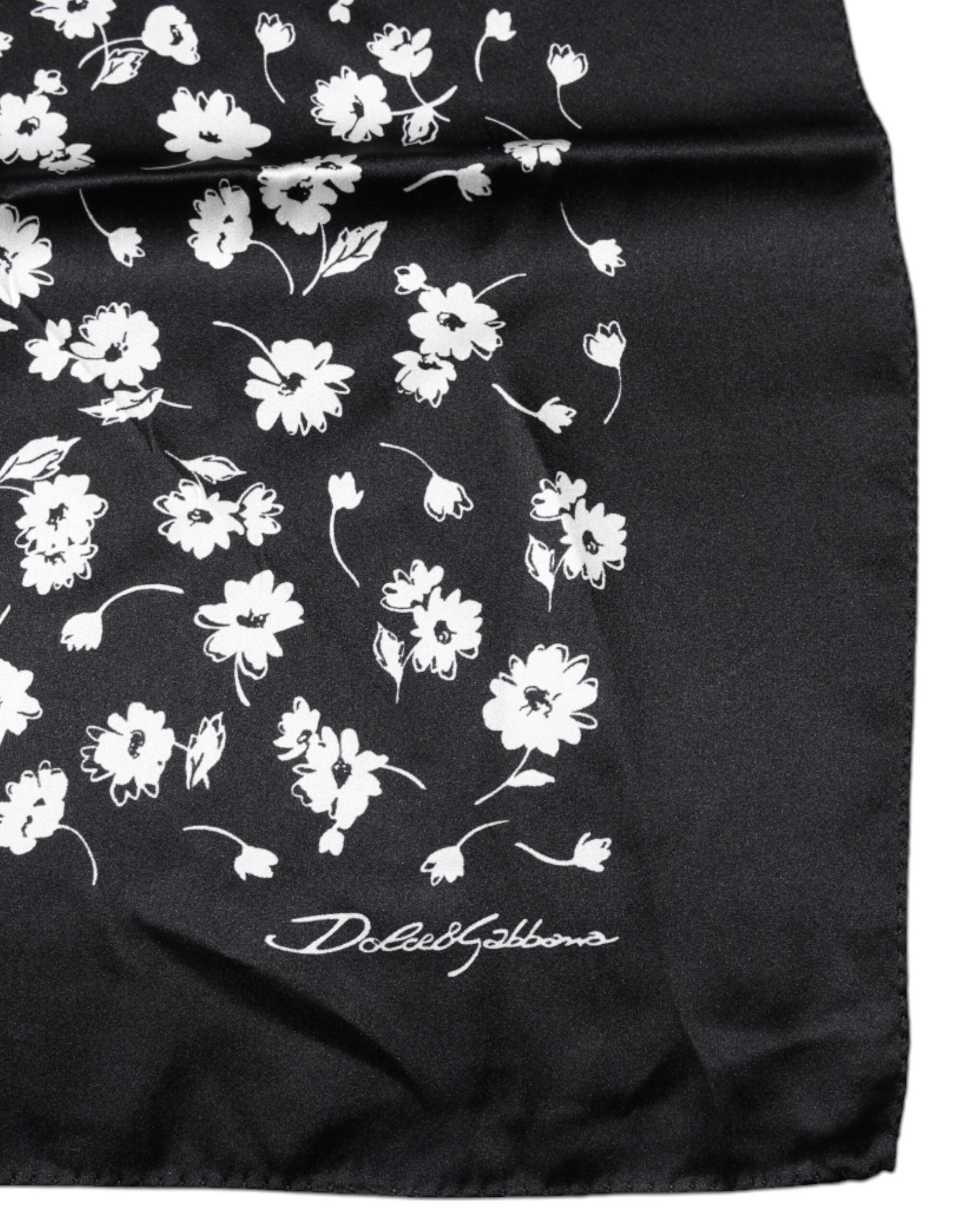 Șal pătrat din mătase neagră cu imprimeu floral Dolce & Gabbana