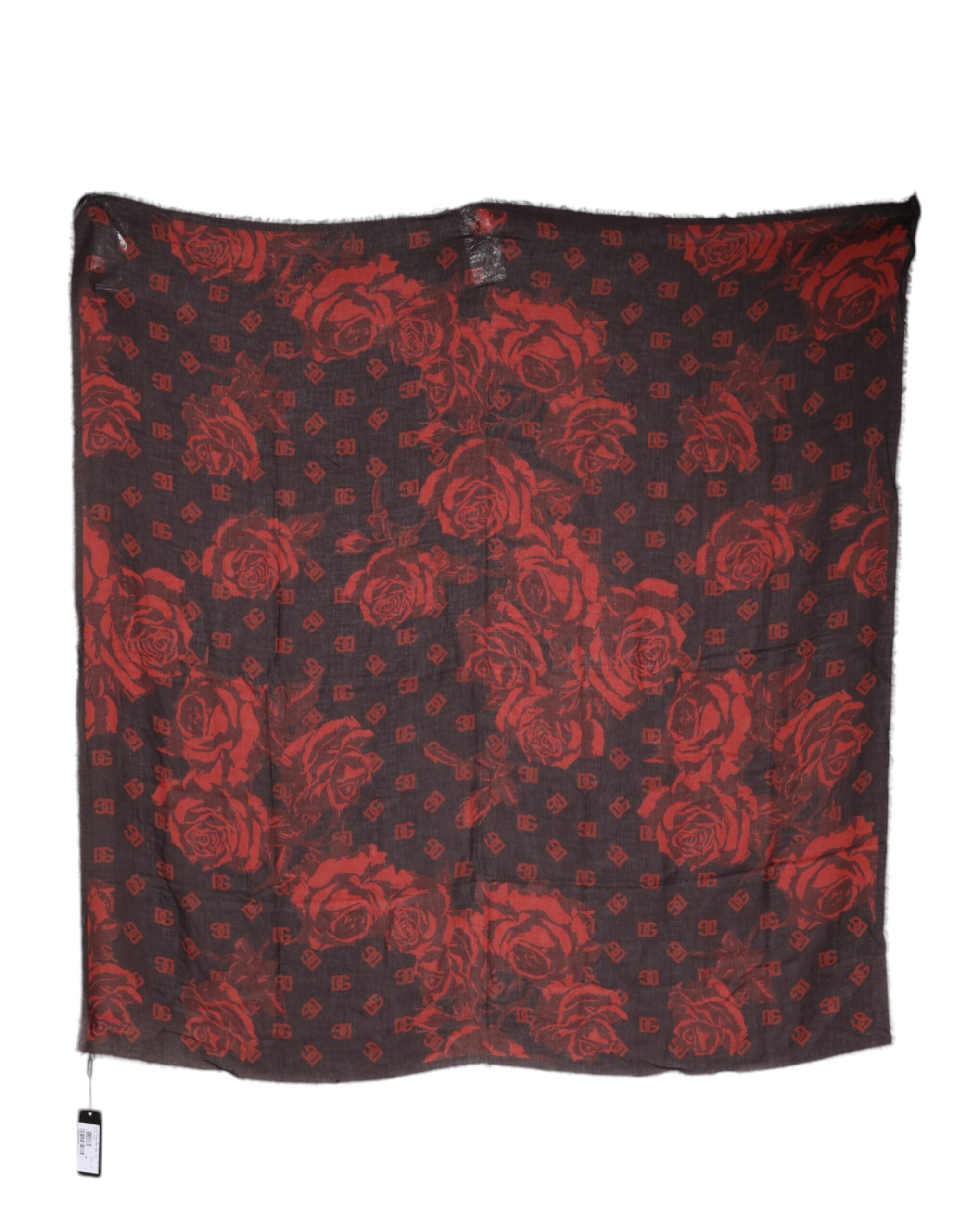 Eșarfă Dolce & Gabbana cu imprimeu floral negru și roșu