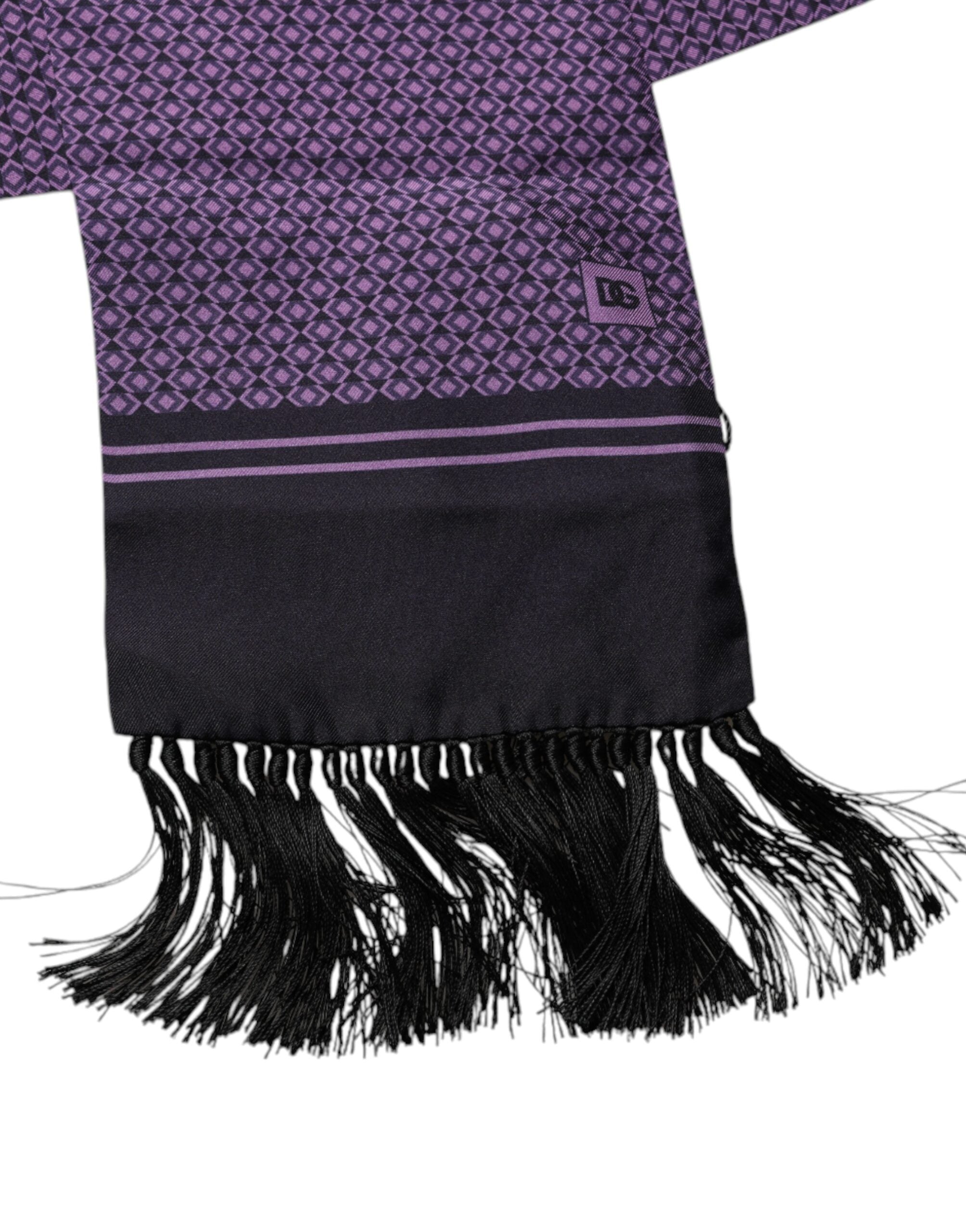 Eșarfă Dolce & Gabbana din mătase violet Fantasy cu franjuri