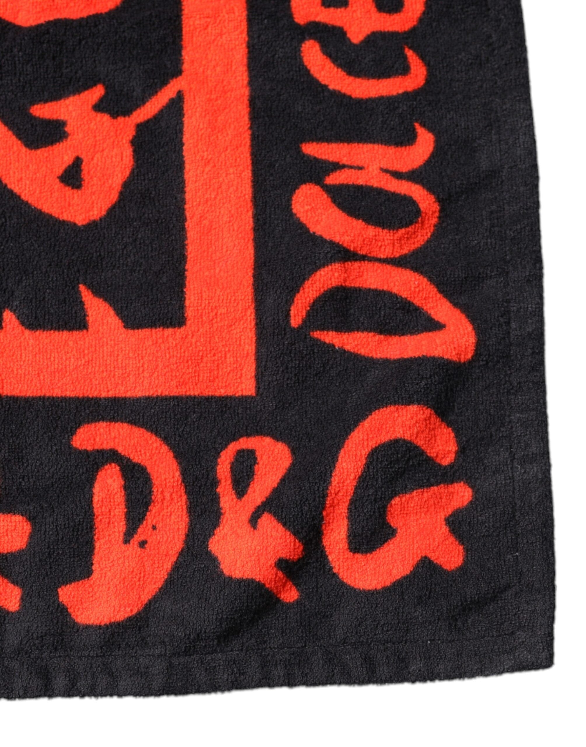 Prosop de plajă din bumbac Dolce & Gabbana, negru și roșu, cu imprimeu de logo