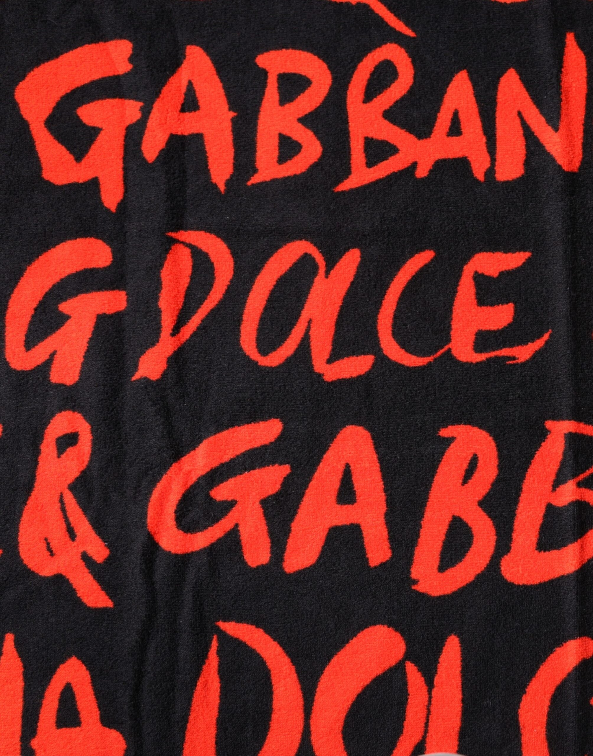 Prosop de plajă din bumbac Dolce & Gabbana, negru și roșu, cu imprimeu de logo