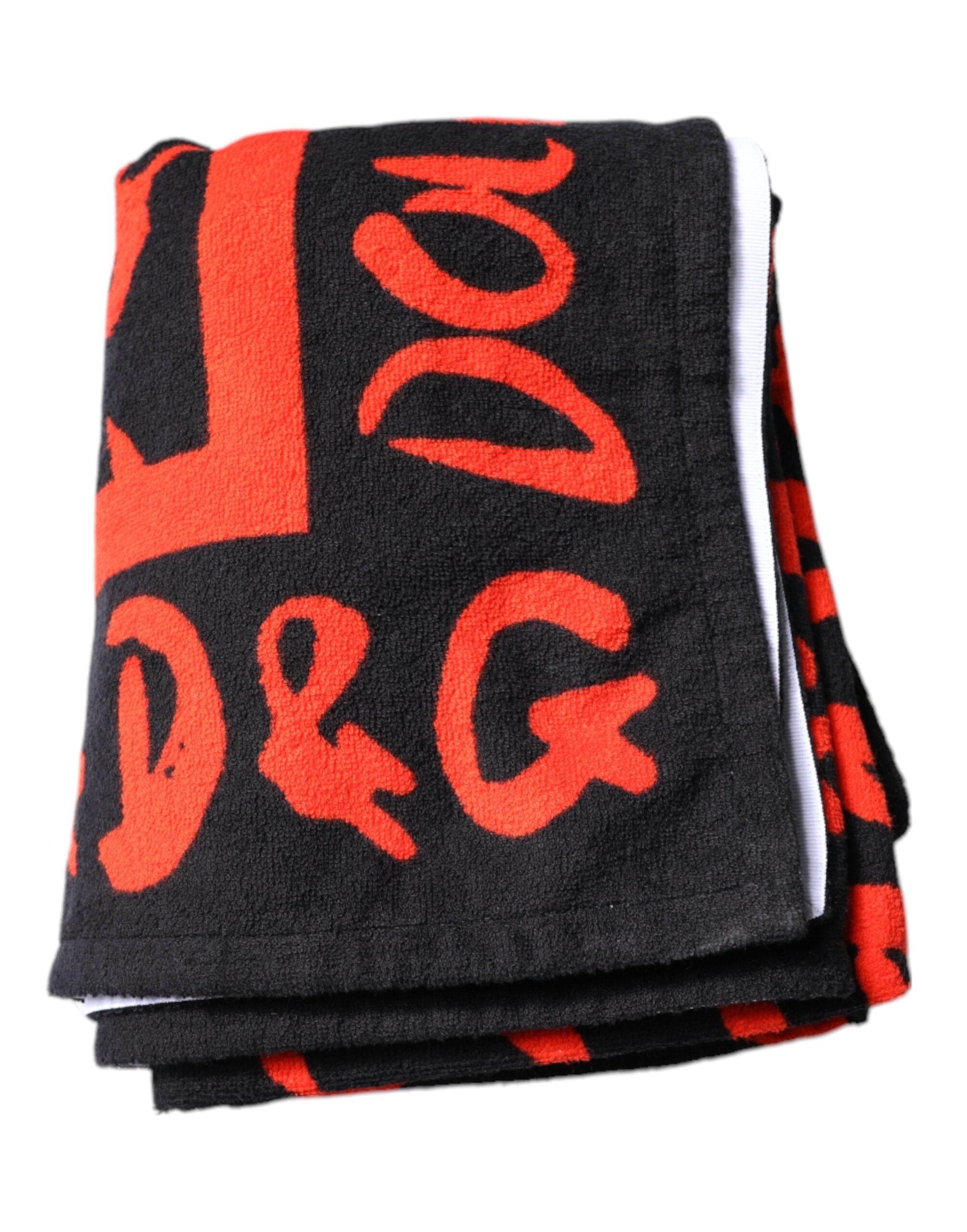 Prosop de plajă din bumbac Dolce & Gabbana, negru și roșu, cu imprimeu de logo