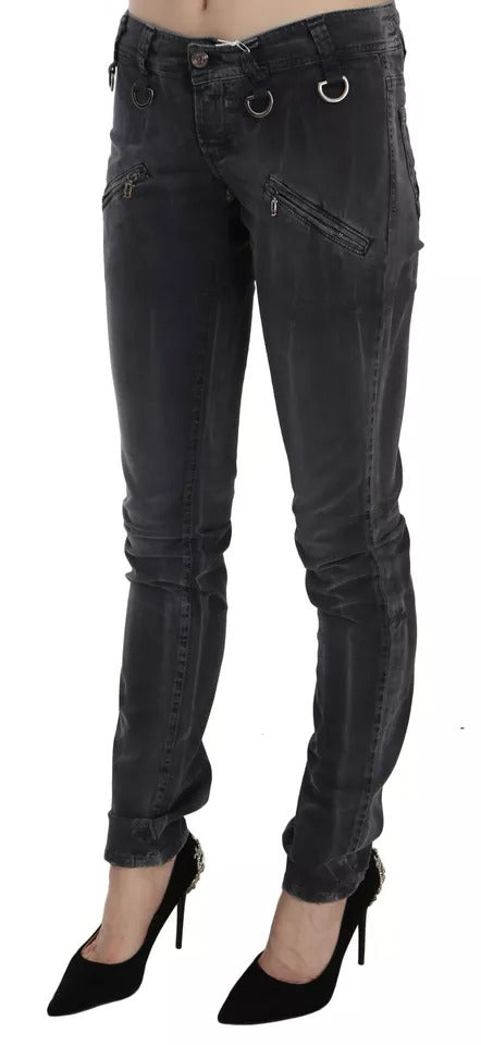 Blugi skinny din denim gri spălați John Galliano cu talie joasă și fermoar lateral