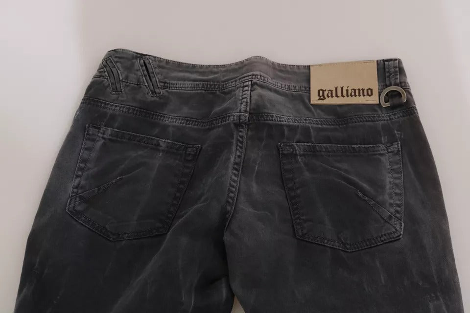 Blugi skinny din denim gri spălați John Galliano cu talie joasă și fermoar lateral