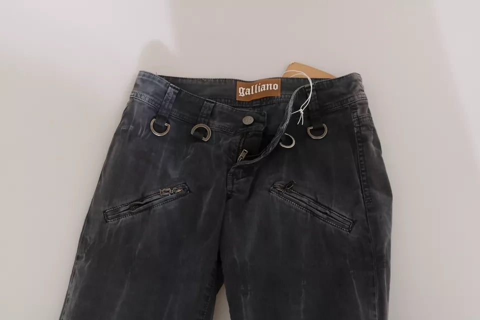 Blugi skinny din denim gri spălați John Galliano cu talie joasă și fermoar lateral