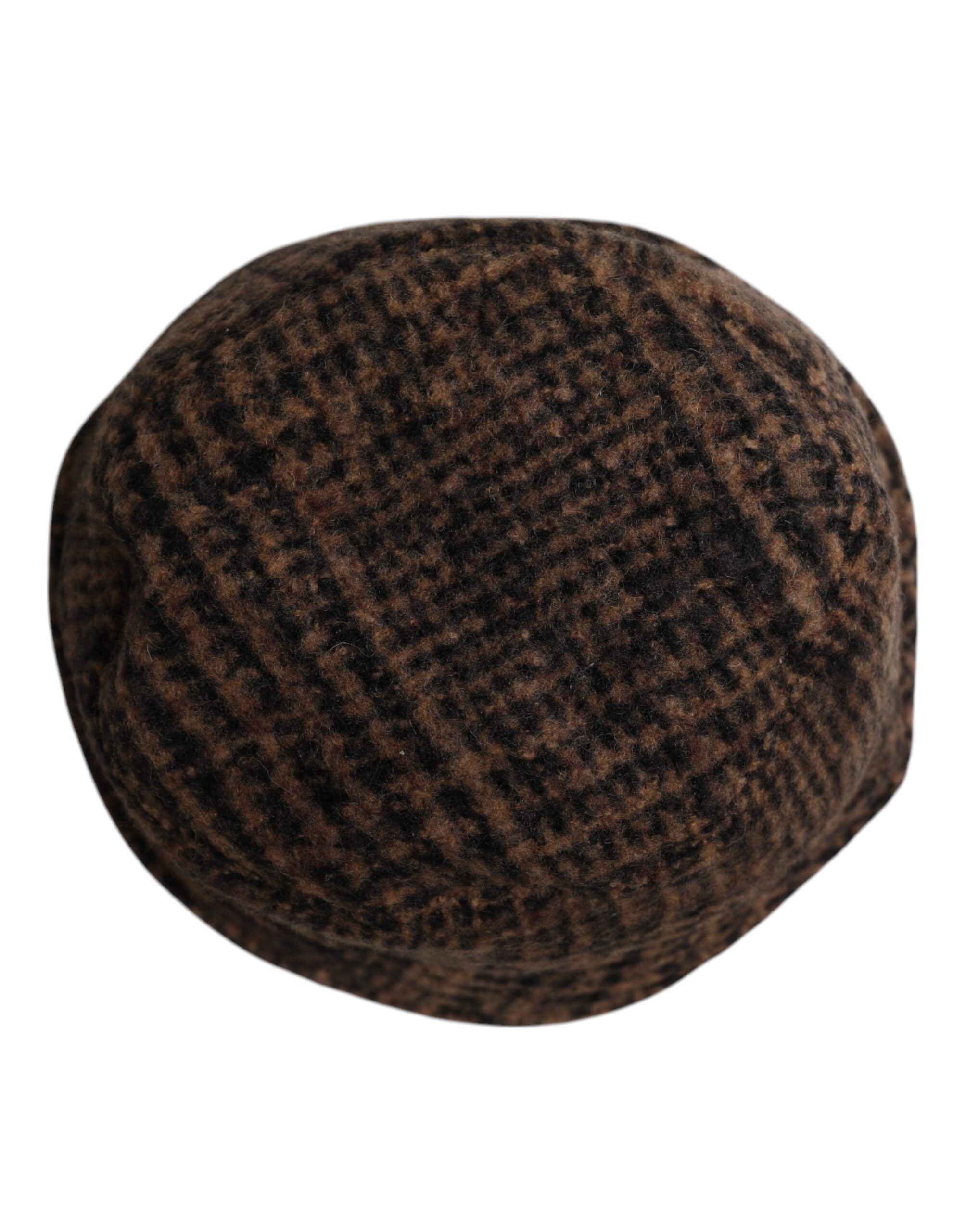 Pălărie Dolce & Gabbana maro cu model Houndstooth din lână țesută
