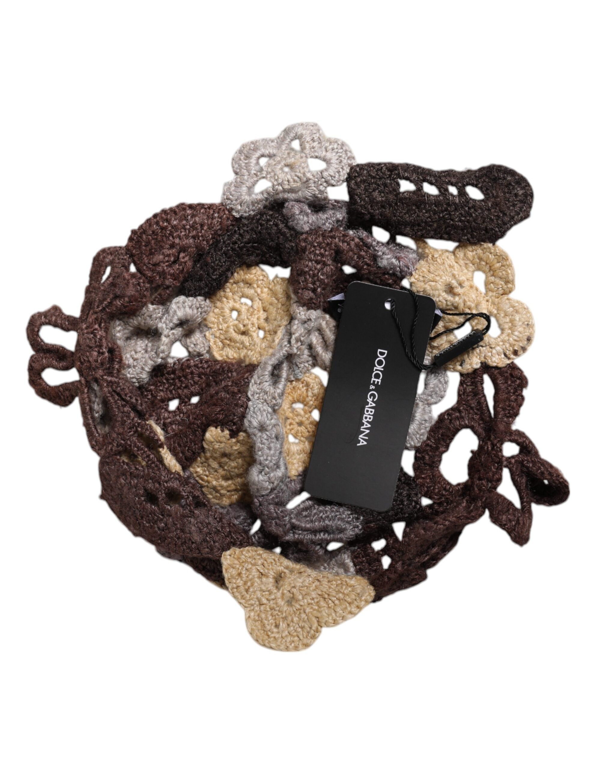 Căciulă Dolce & Gabbana cu imprimeu floral multicolor din mătase croșetată