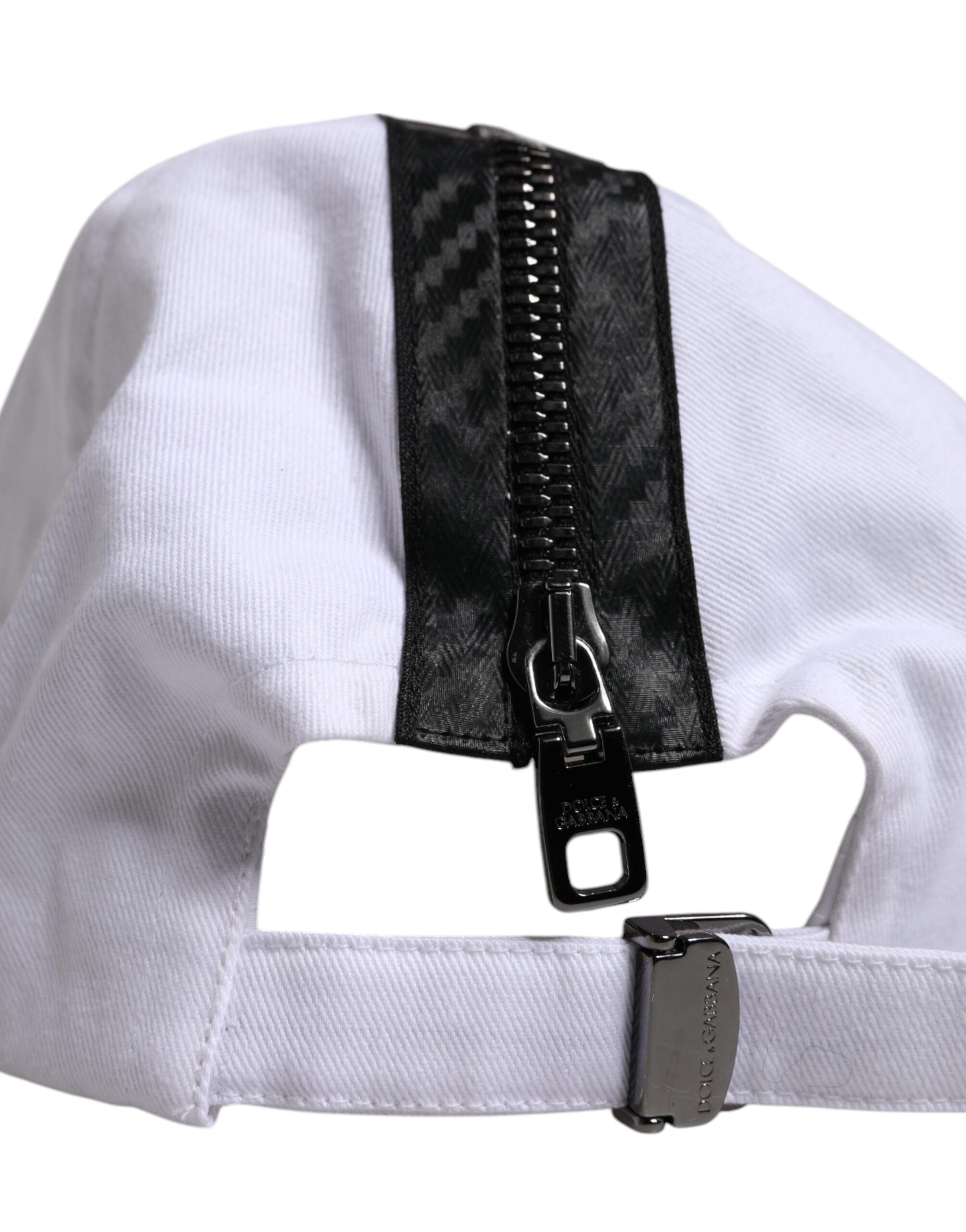 Șapcă de baseball Dolce & Gabbana cu fermoar din bumbac alb-negru
