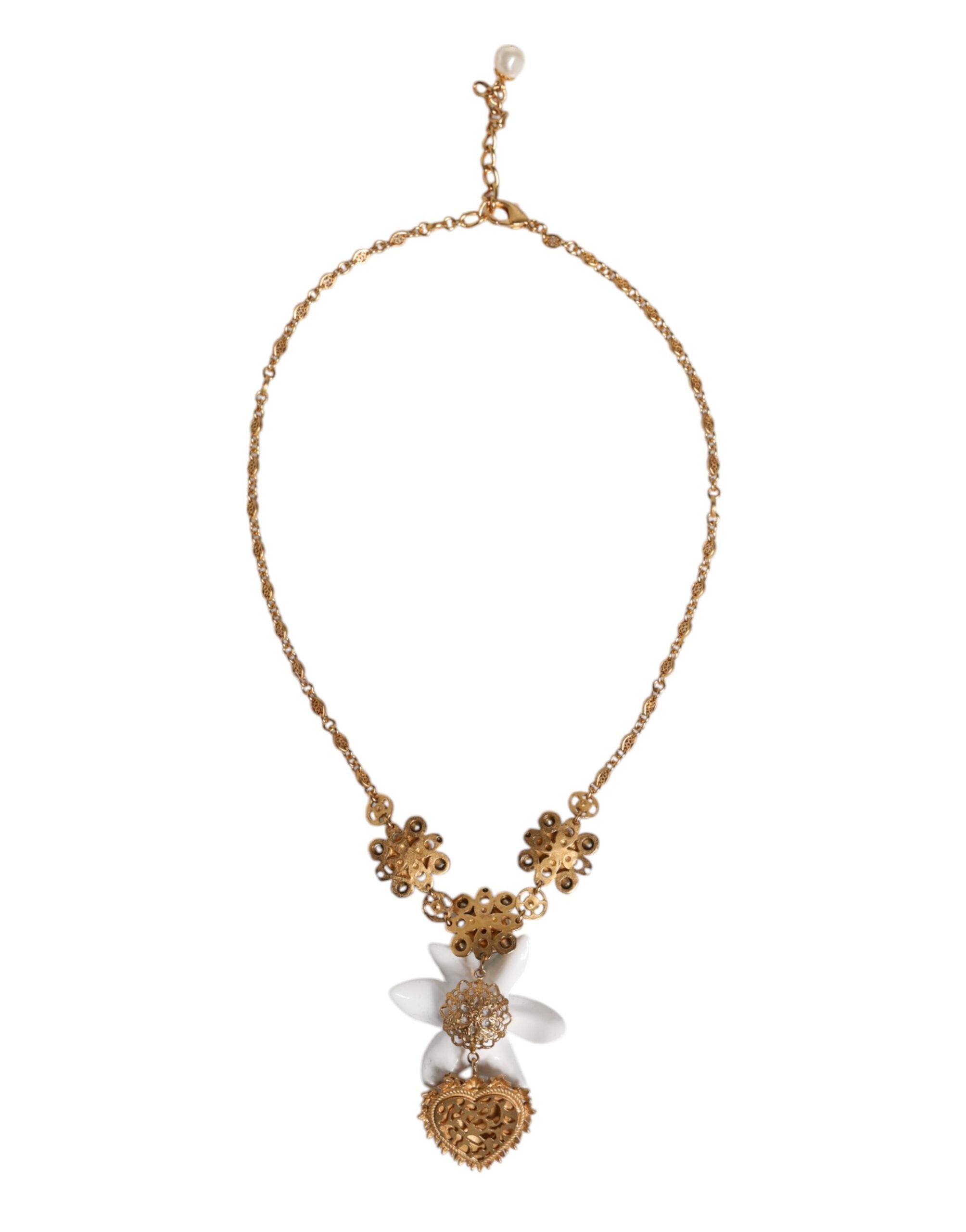 Dolce & Gabbana Halskette mit Herz-Jesu-Anhänger aus goldenem Messing mit Lilienkristall
