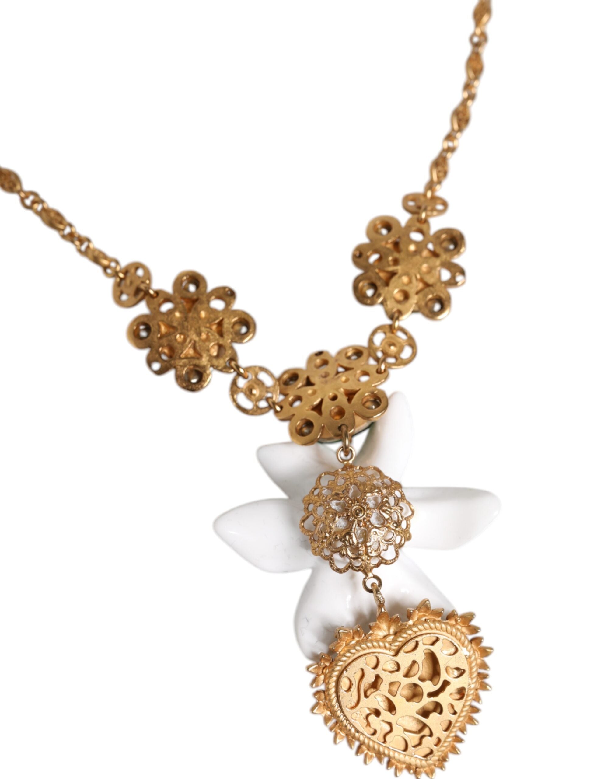 Dolce & Gabbana Halskette mit Herz-Jesu-Anhänger aus goldenem Messing mit Lilienkristall