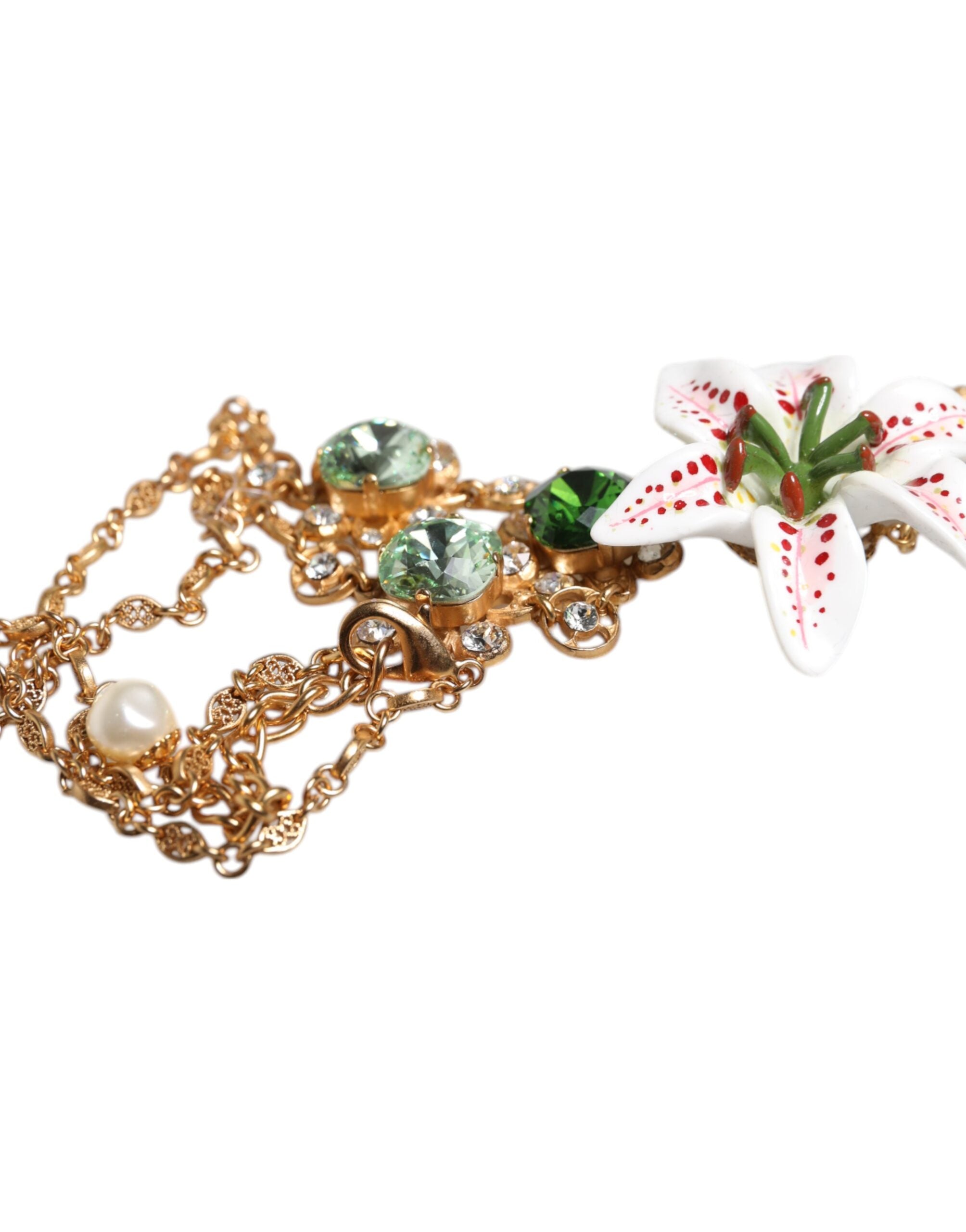 Dolce & Gabbana Halskette mit Herz-Jesu-Anhänger aus goldenem Messing mit Lilienkristall