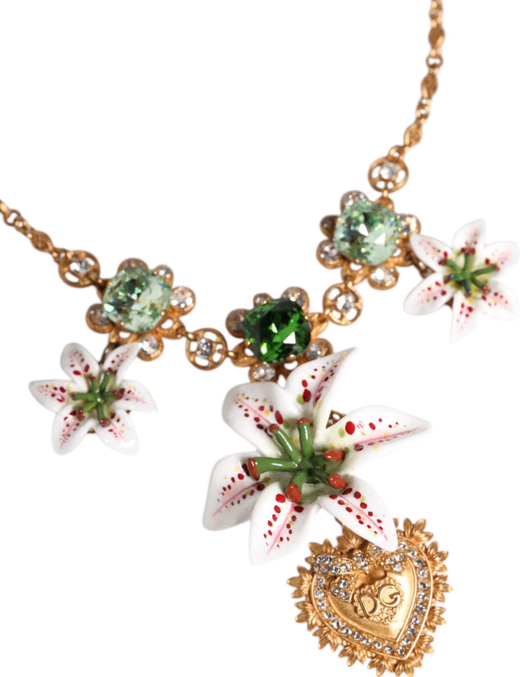 Dolce & Gabbana Halskette mit Herz-Jesu-Anhänger aus goldenem Messing mit Lilienkristall