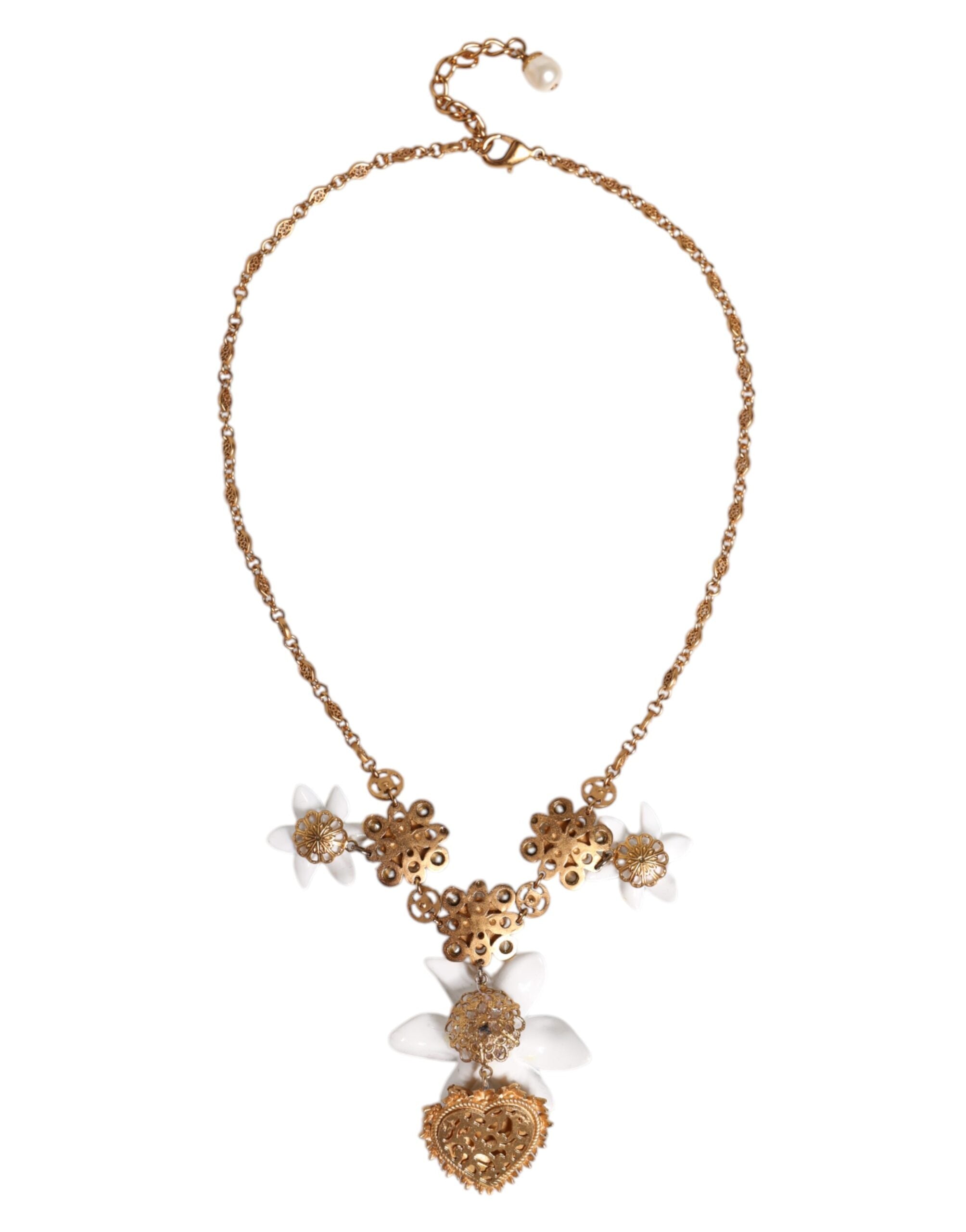 Dolce & Gabbana Halskette mit Herz-Jesu-Anhänger aus goldenem Messing mit Lilienkristall