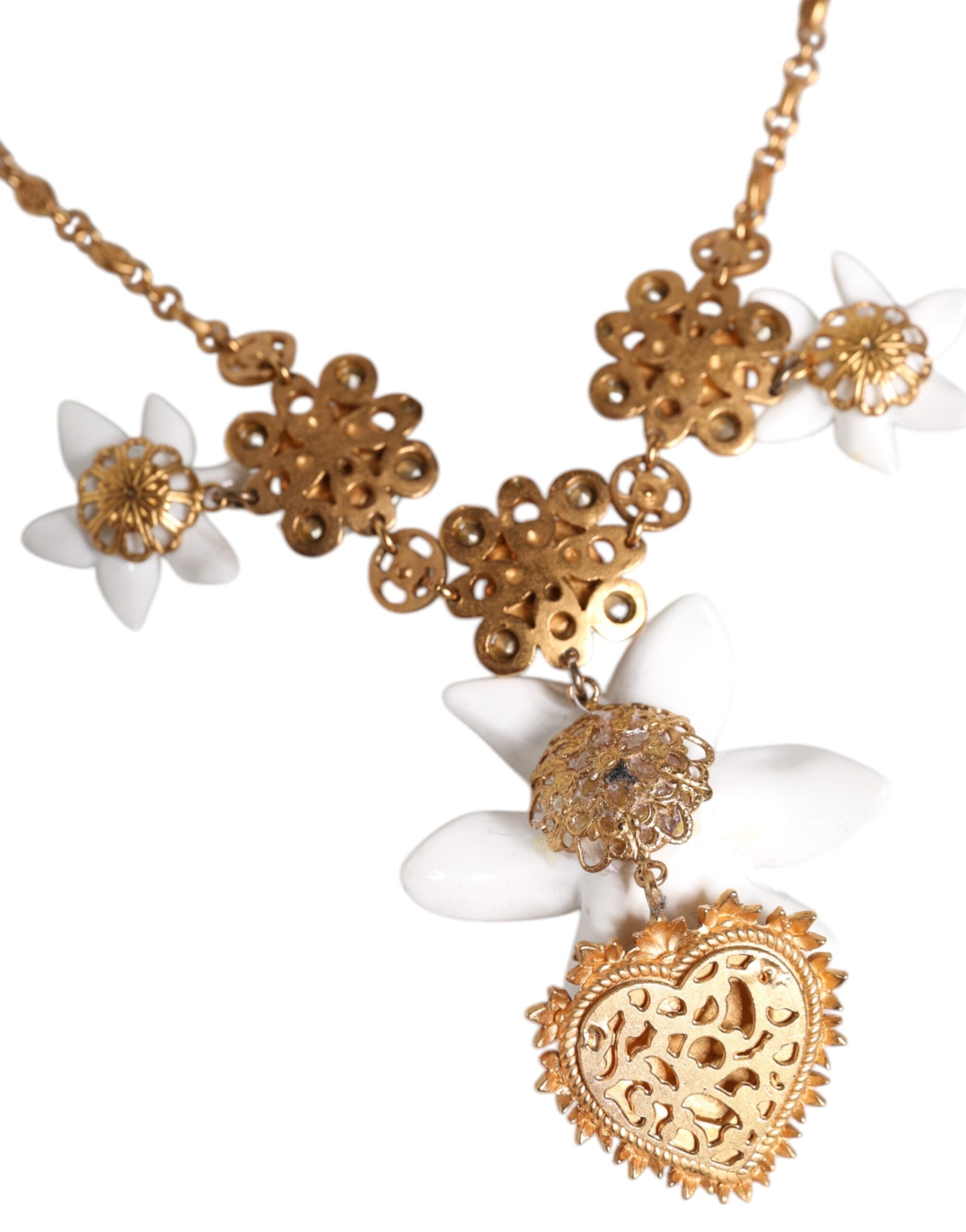 Dolce & Gabbana Halskette mit Herz-Jesu-Anhänger aus goldenem Messing mit Lilienkristall
